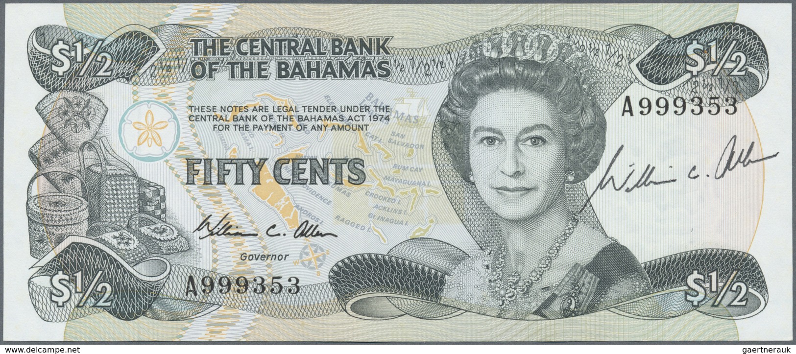 Bahamas: Rare And Interesting Item Of 50 Cents L.1974 P. 42 With Serial Number A999353 And Original - Bahamas