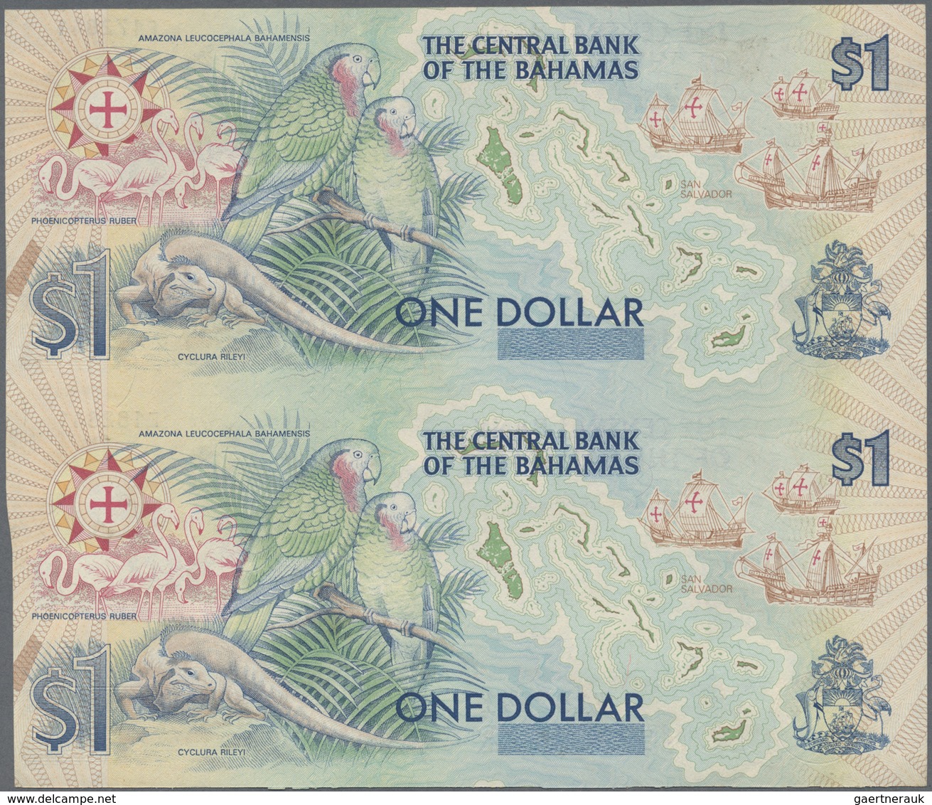 Bahamas: Uncut Sheet Of 2 Pcs 1 Dollar 1992 P. 50 In Condition: UNC. - Bahamas