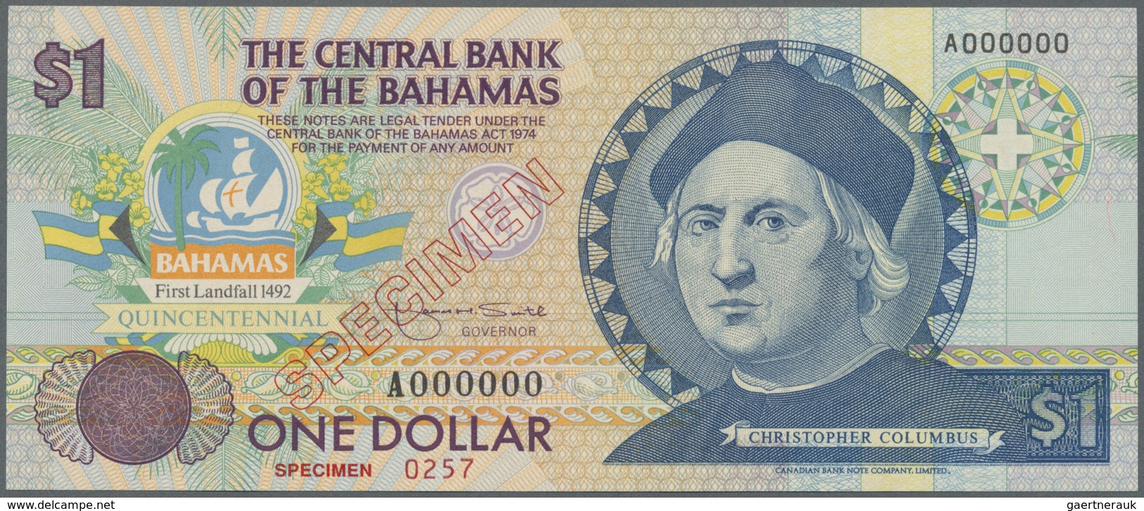 Bahamas: 1 Dollar Commemorative Issue 1992 Specimen P. 50s In Condition: UNC. - Bahamas