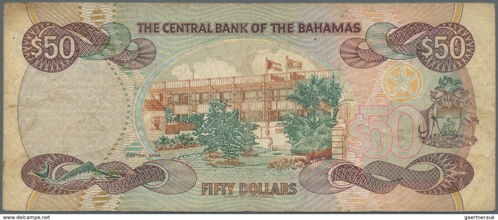 Bahamas: 50 Dollars 1996 Key Note P. 61 In Used Condition With Folds And Creases As Well As Light St - Bahamas