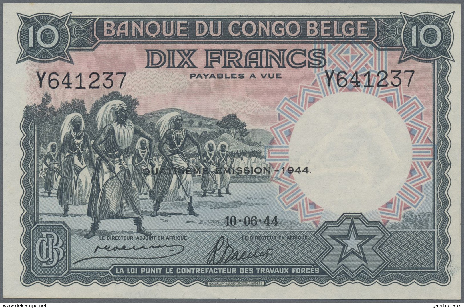 Belgian Congo / Belgisch Kongo: 10 Francs 1944, P.14D In UNC Condition - Unclassified