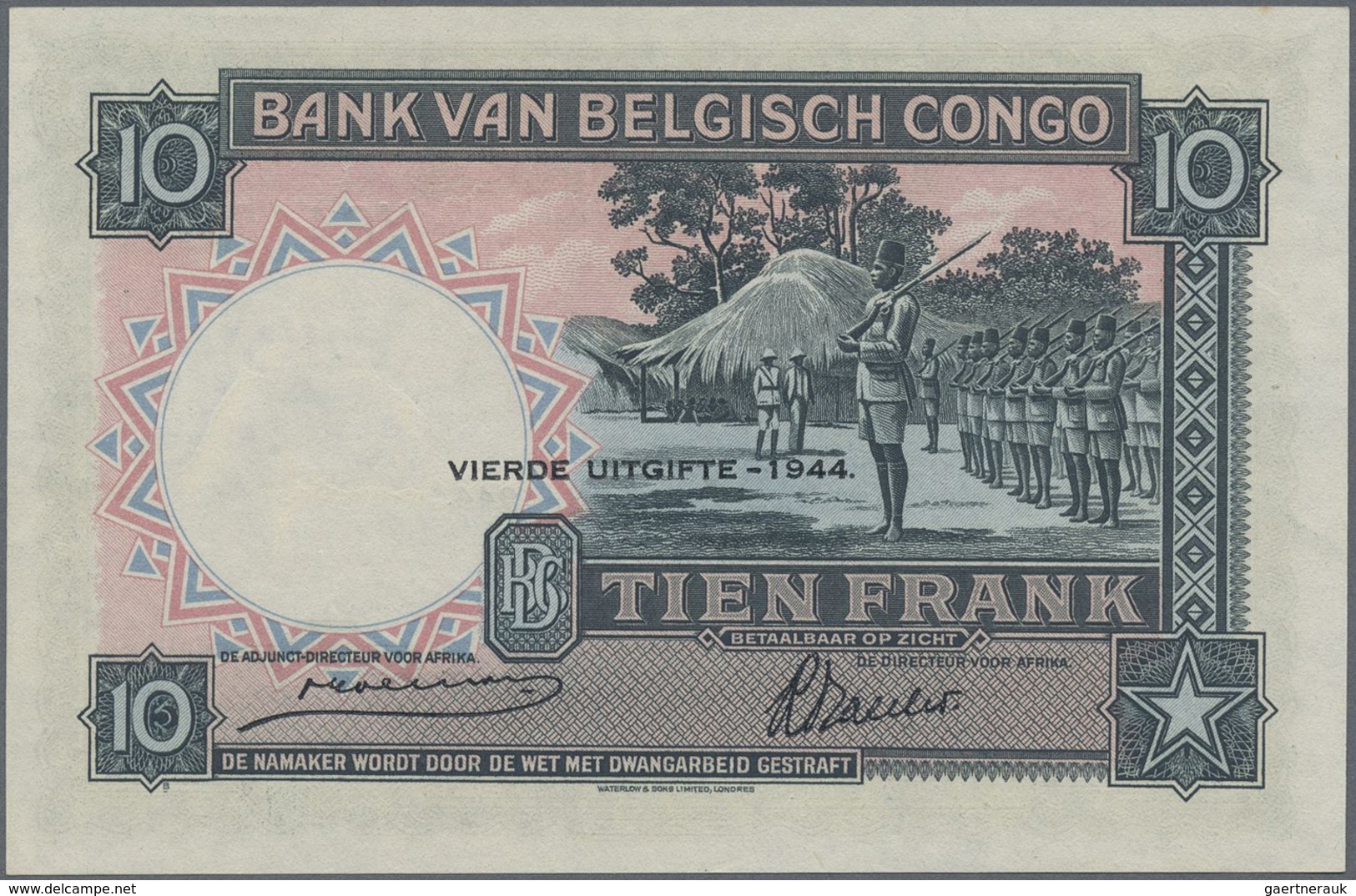 Belgian Congo / Belgisch Kongo: 10 Francs 1944, P.14D In UNC Condition - Unclassified