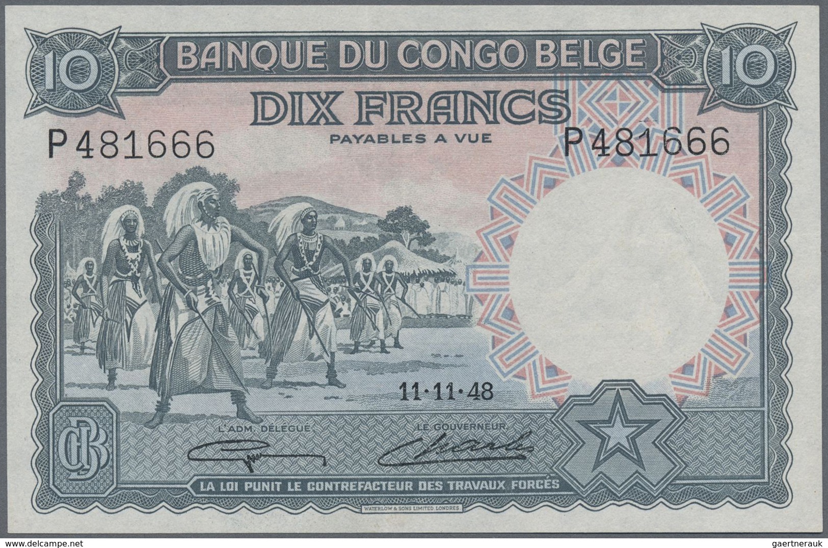 Belgian Congo / Belgisch Kongo: 10 Francs 1948, P.14E In UNC Condition - Unclassified