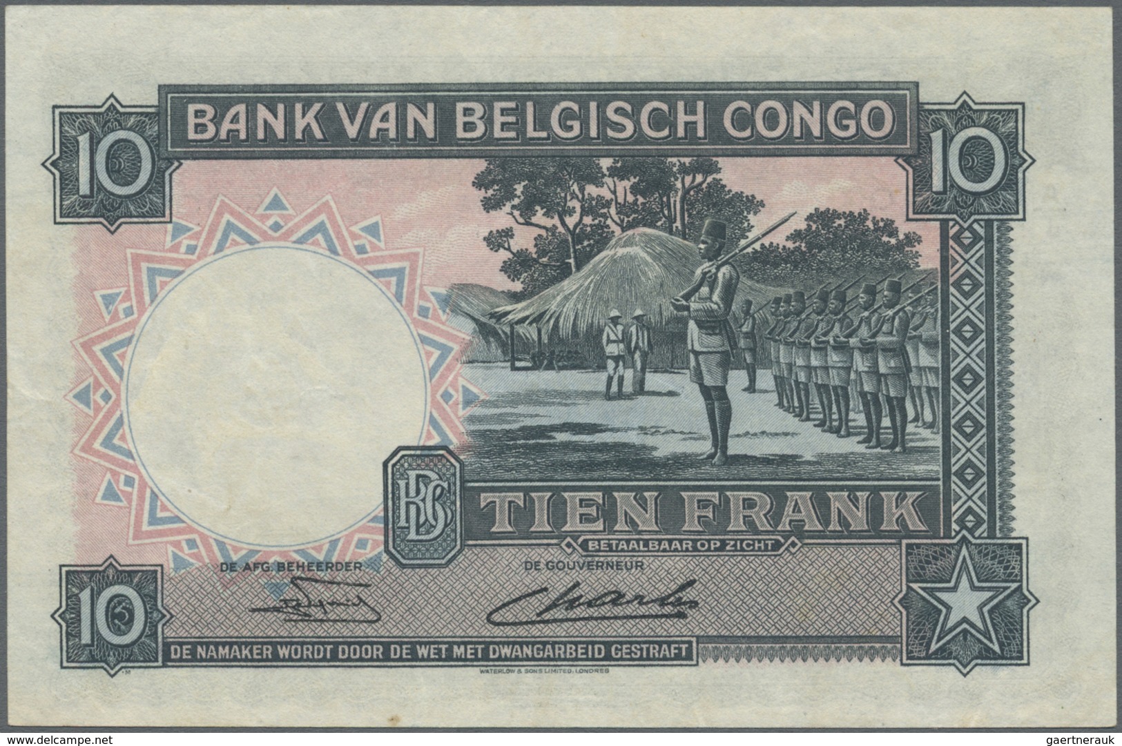 Belgian Congo / Belgisch Kongo: 10 Francs 1949 P. 14E, No Visible Folds, But Pressed, No Holes Or Te - Unclassified