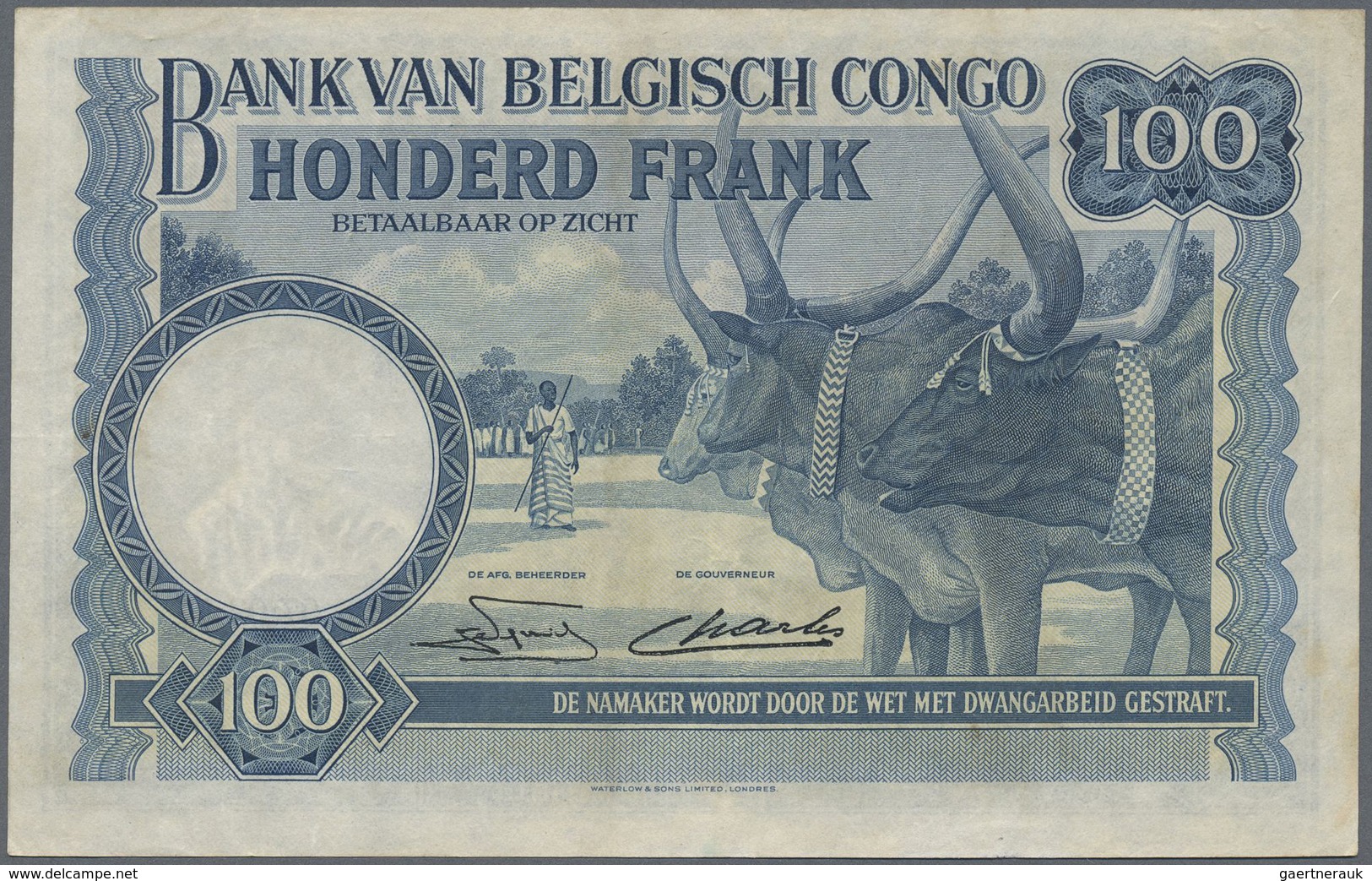 Belgian Congo / Belgisch Kongo: 100 Francs 1951, P.17d, Tiny Brownish Spots Along The Note And A Few - Unclassified