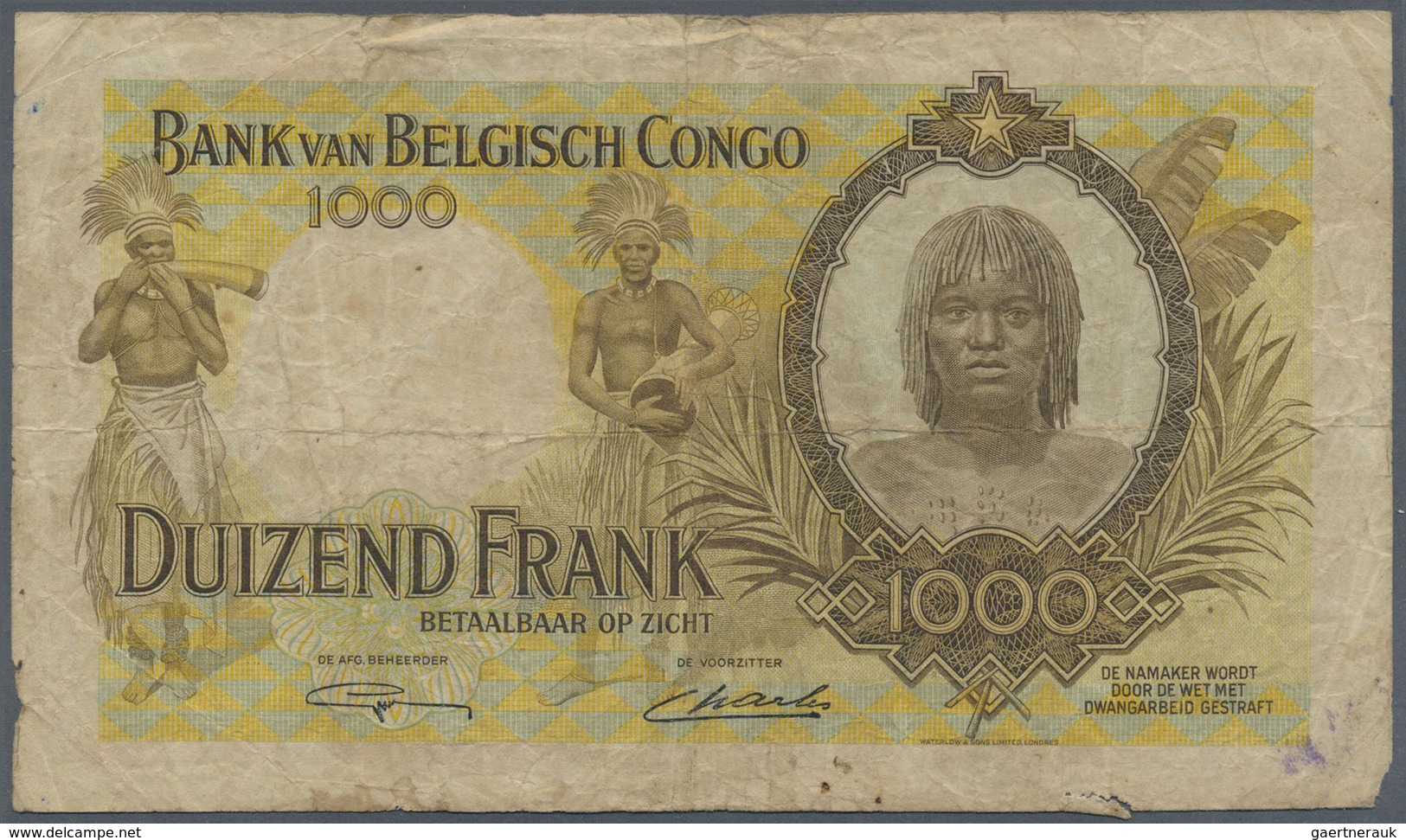 Belgian Congo / Belgisch Kongo: Belgian Congo: 1000 Francs 1947, P.19b In Well Worn Condition With M - Unclassified