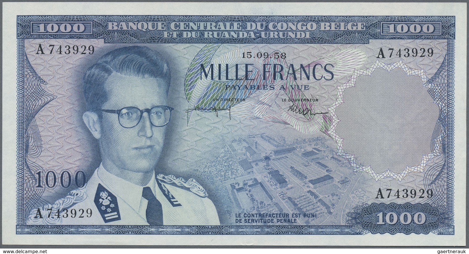 Belgian Congo / Belgisch Kongo: 1000 Francs 1958, P.35 In Perfect UNC Condition - Unclassified