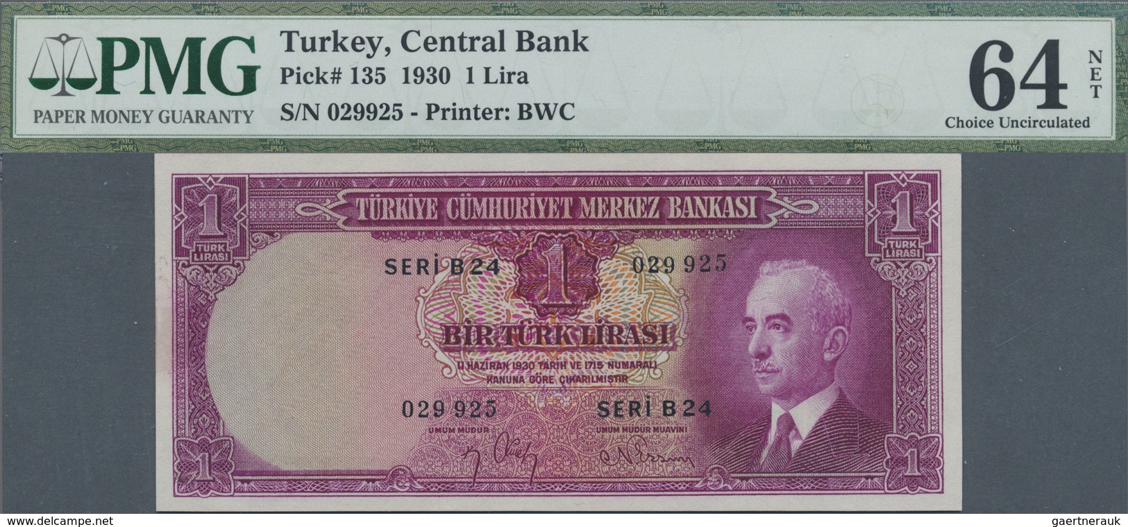 Turkey / Türkei: 1 Lira 1930, P.135 In Almost Perfect Condition With Tape Residue At Right Border On - Turkey