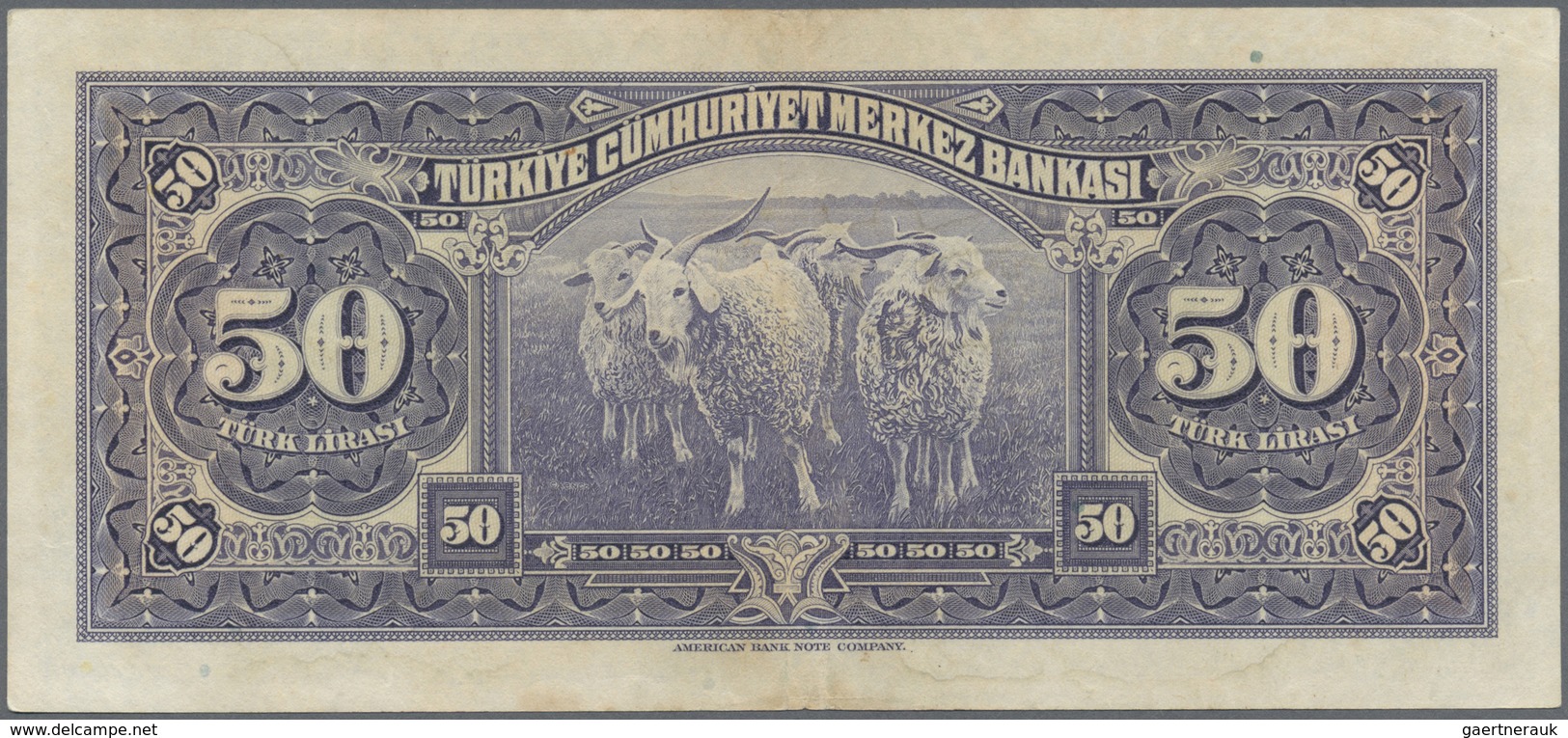 Turkey / Türkei: 50 Lirasi L. 1930 (1942-1947) "İnönü" - 3rd Issue, P.142a, Two Times Vertically Fol - Turkije