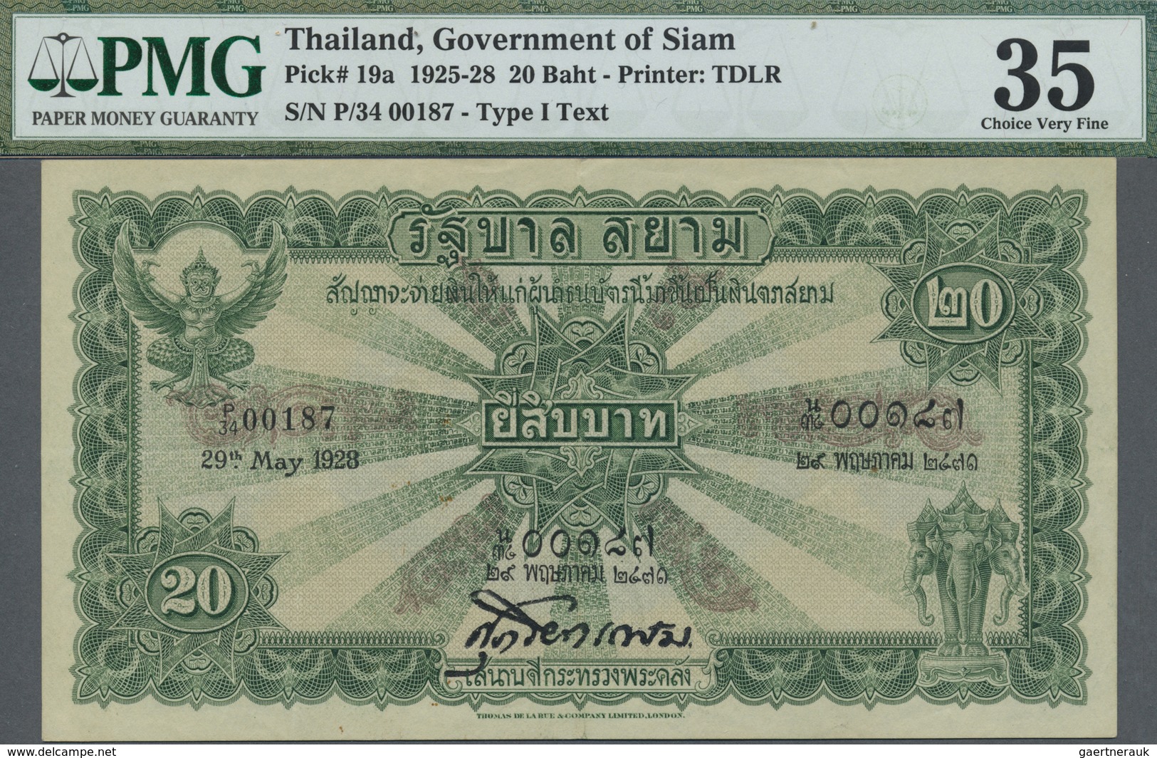 Thailand: Kingdom Of Siam 20 Baht 1928, P.19a, Highly Rare Note In Very Nice Condition With Vertical - Tailandia