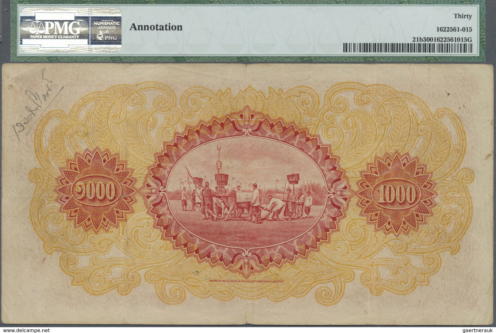 Thailand: Government Of Siam 1000 Baht 1930, P.21b, Lightly Toned Paper With Some Folds And Tiny Hol - Thaïlande