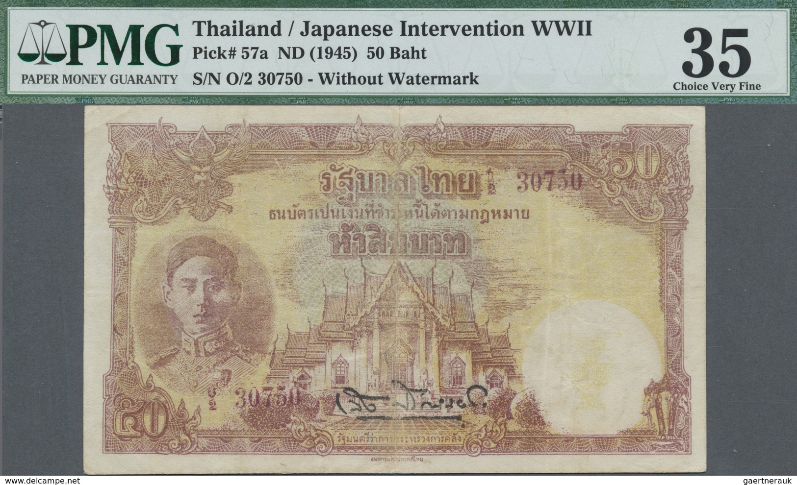Thailand: Japanese Intervention WW II 50 Baht ND(1945), P.57a, Vertically Folded And Some Other Crea - Thailand