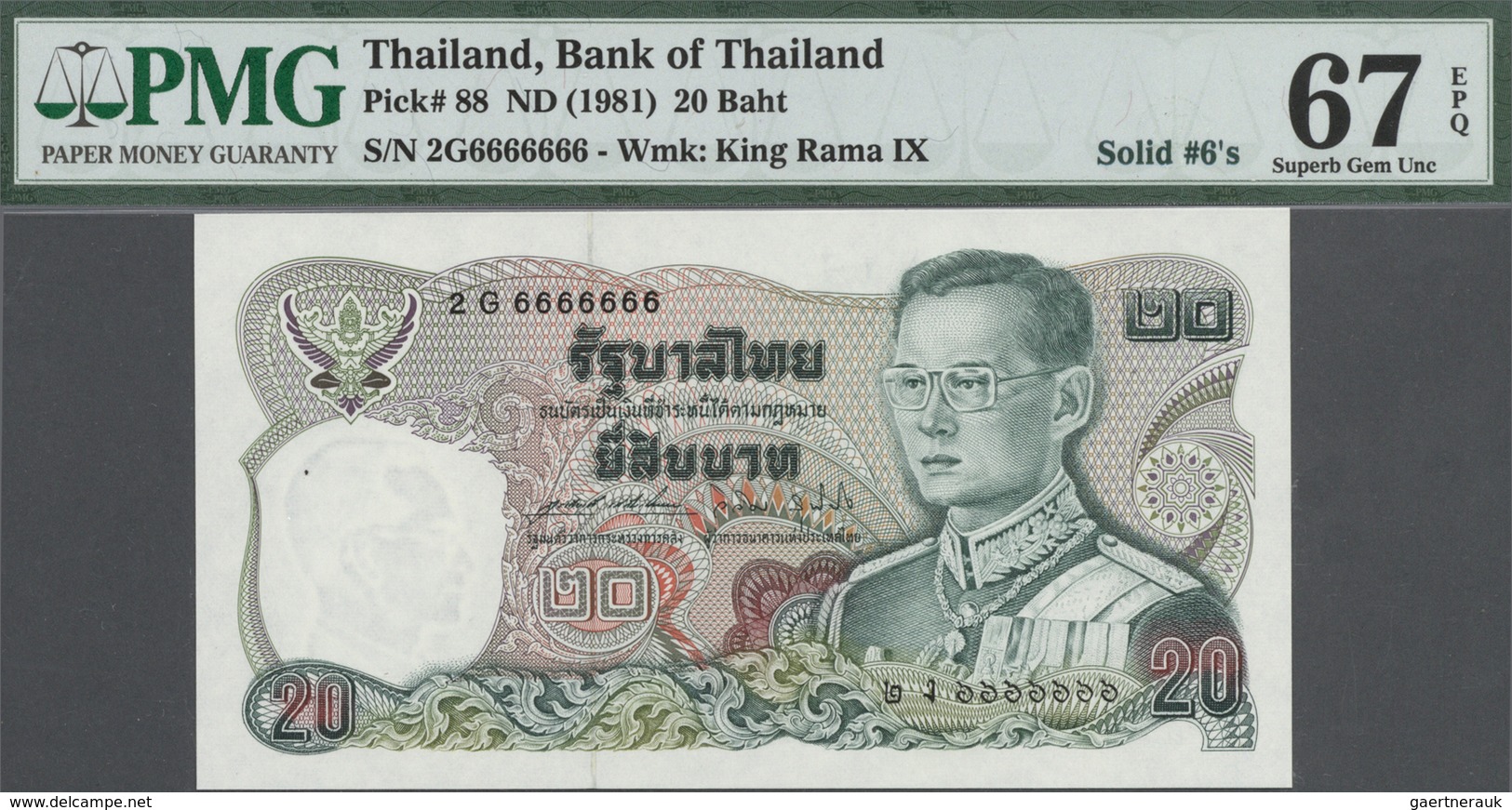 Thailand: Set Of 9 Notes 20 Baht ND(1981) P. 88 With Special Serial Numbers Containing: 5G3333333, 7 - Thailand