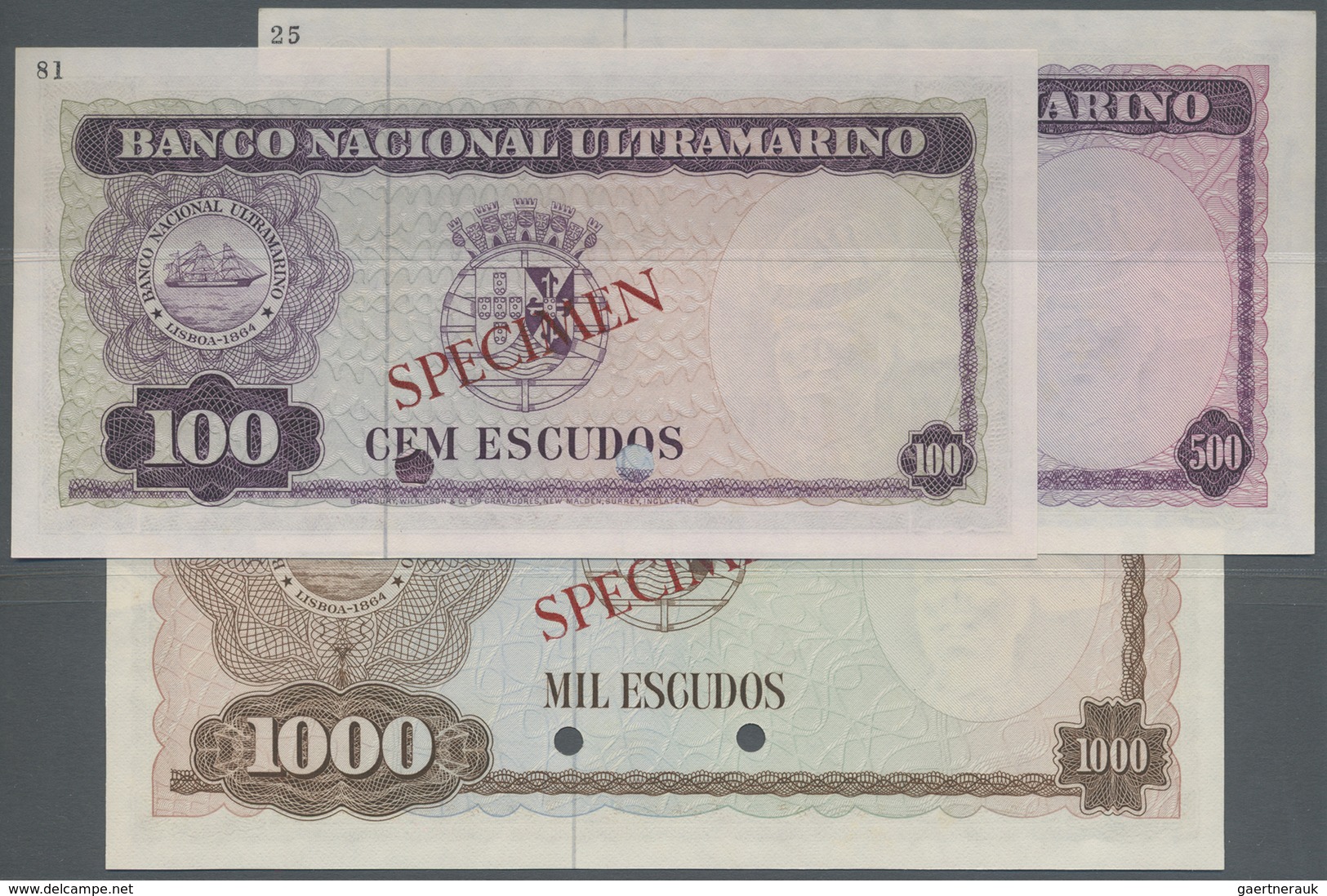 Timor: Set Of 3 Color Trial Specimens Containing 100, 500 And 1000 Escudos In Different Than Issued - Timor