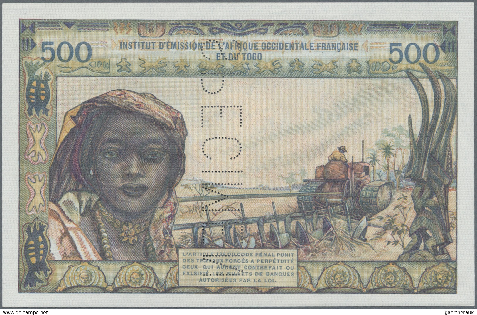 Togo: Institut D'Émission De L'Afrique Occidentale Française Et Du Togo 500 Francs 1956 SPECIMEN, P. - Togo