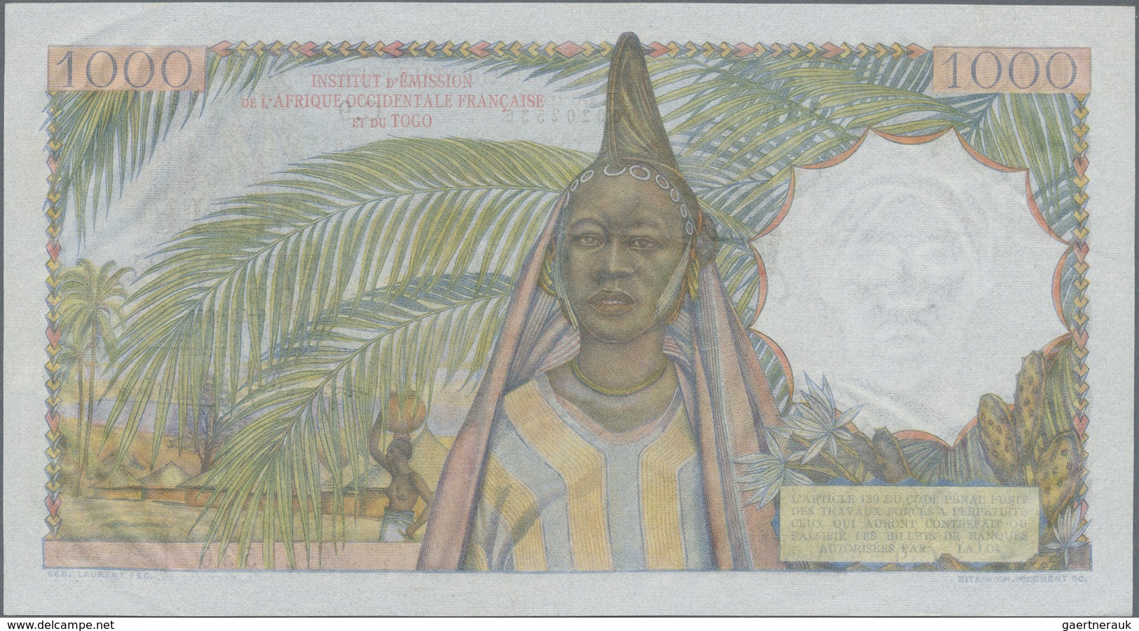 Togo: Institut D'Émission De L'Afrique Occidentale Française Et Du Togo 1000 Francs 1955, P.48, Ligh - Togo