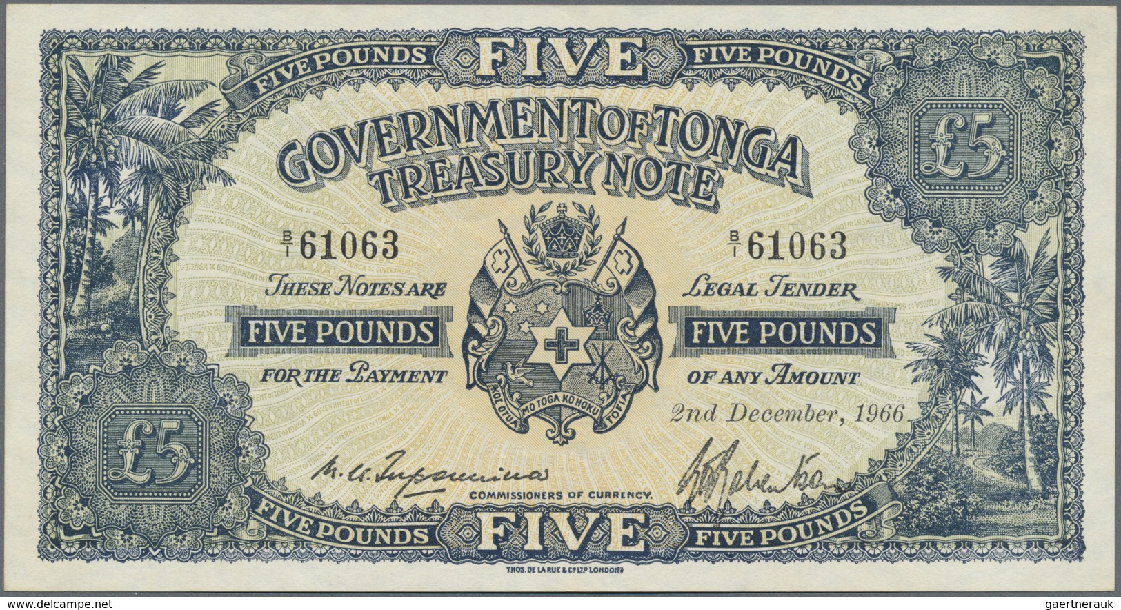 Tonga: Government Of Tonga - Treasury Note 5 Pounds December 2nd 1966, P.12d In Excellent Condition - Tonga