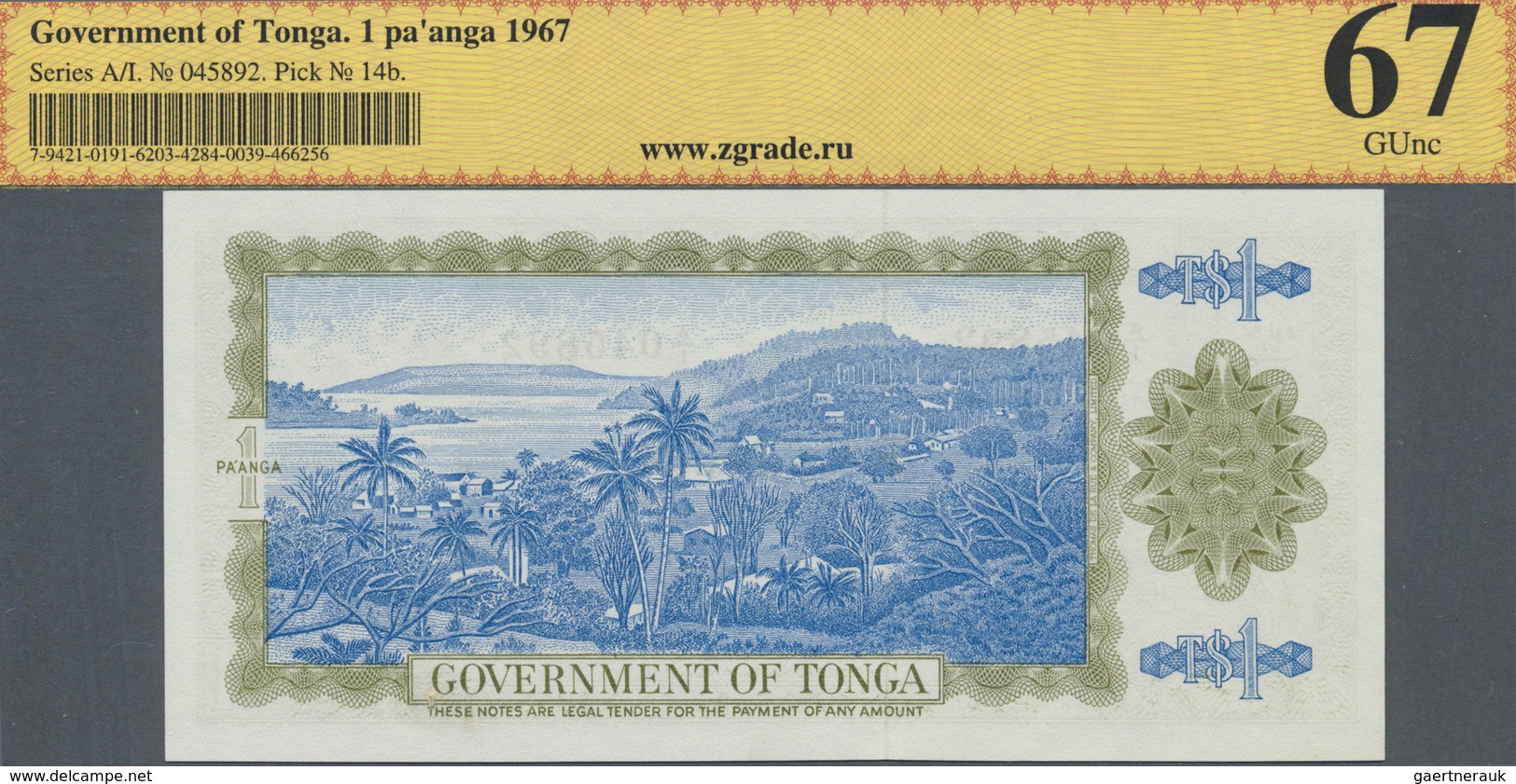 Tonga: 1 Paanga 1967 P. 15c, ZG Graded: 67 UNC. - Tonga