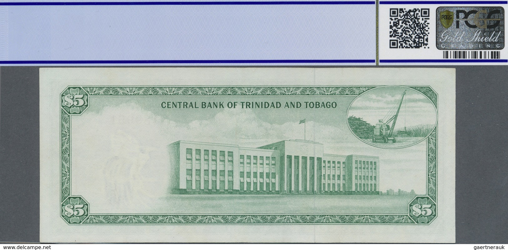 Trinidad & Tobago: Central Bank Of Trinidad & Tobago 5 Dollars L.1964, P.27, Soft Vertical Bend At C - Trinidad En Tobago