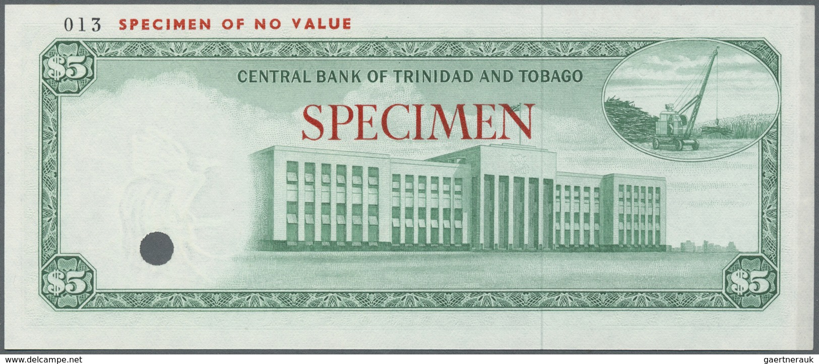 Trinidad & Tobago: 5 Dollars ND(1977) Specimen P. 31s, Zero Serial Numbers And Specimen Overprint, C - Trinidad & Tobago