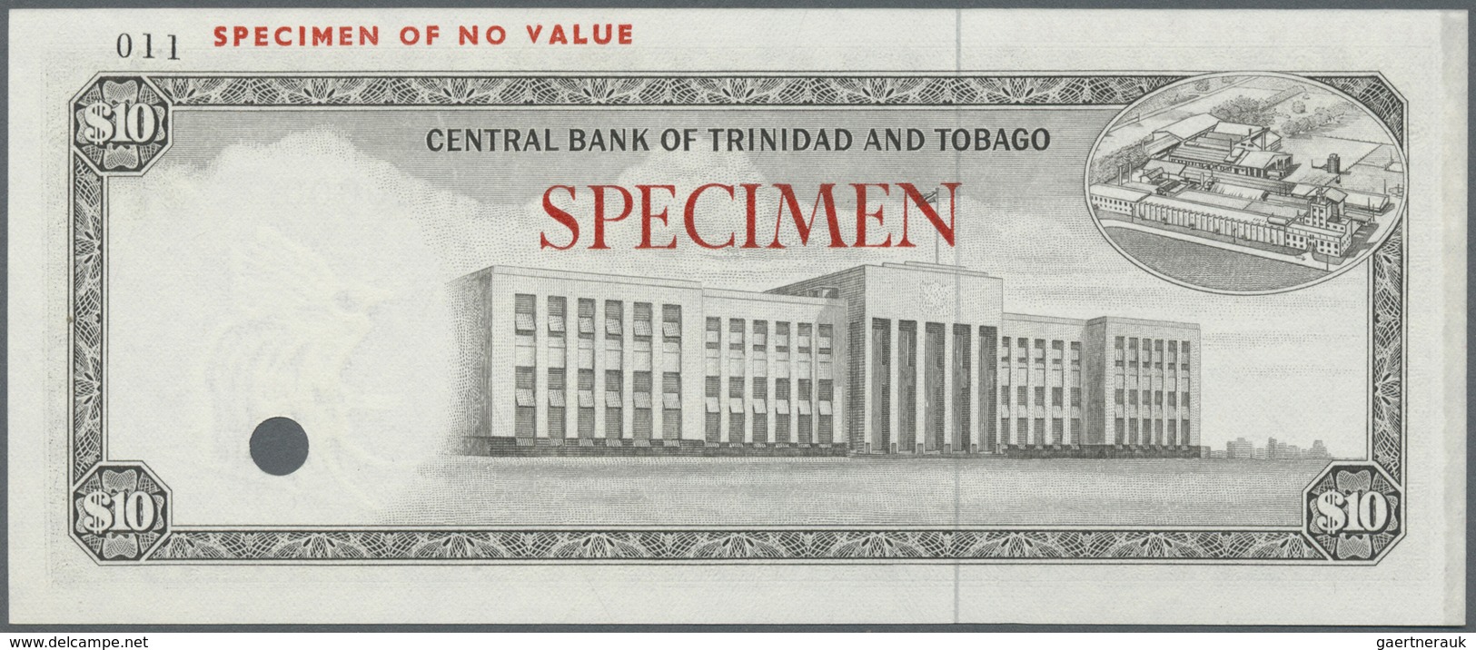 Trinidad & Tobago: 10 Dollars ND(1977) Specimen P. 32s, Zero Serial Numbers And Specimen Overprint, - Trinidad & Tobago