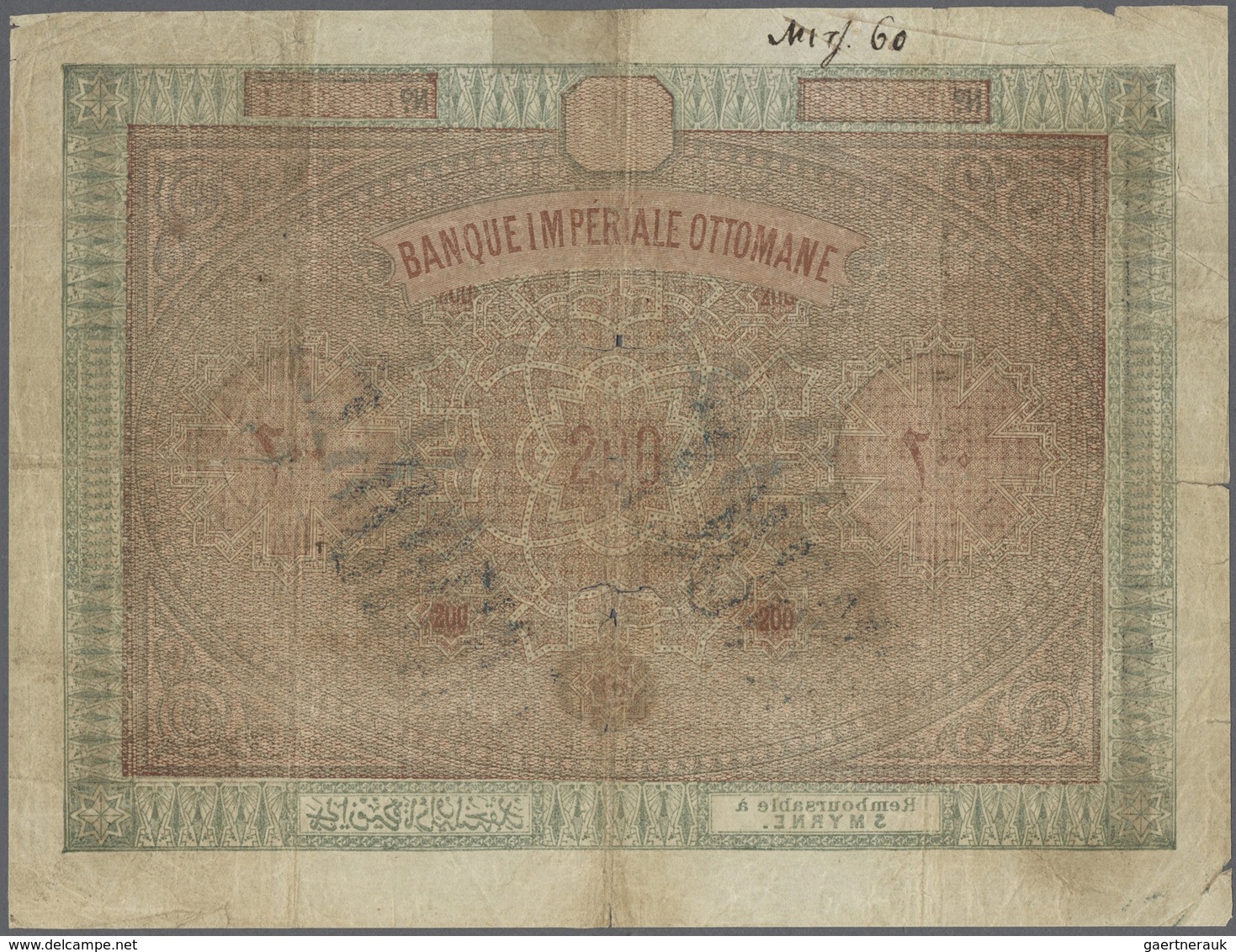 Turkey / Türkei: 200 Piastres 1867 P. 55b, Strong Center Fold Which Causes Tears In Paper Along The - Turkey