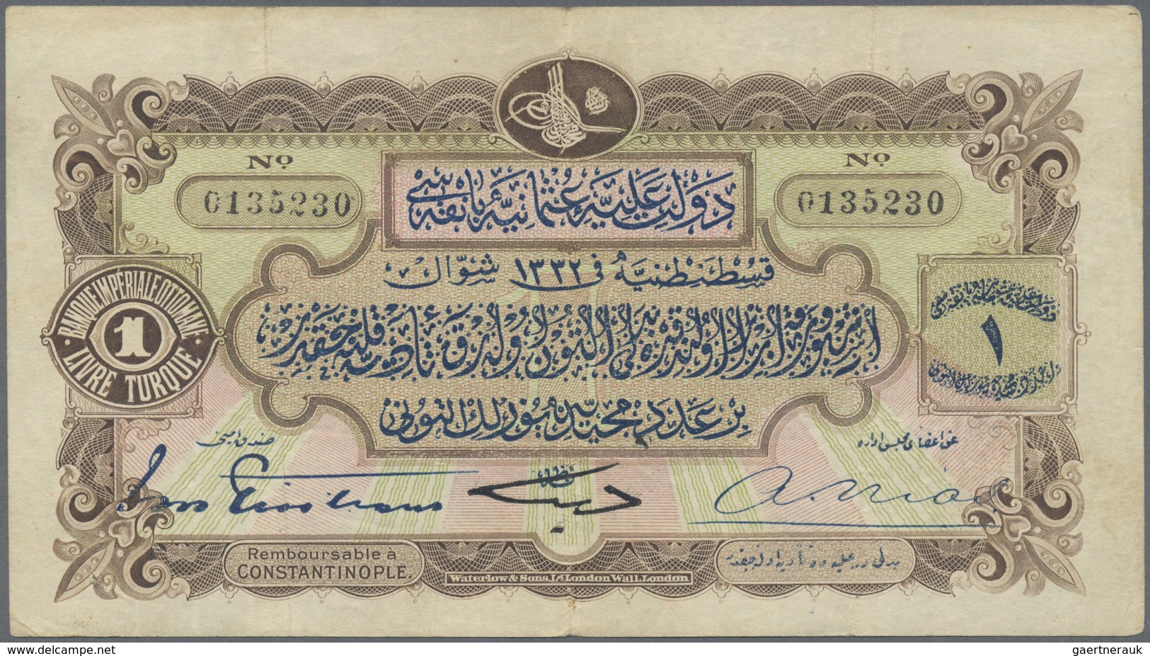 Turkey / Türkei: Pair With 1 Livre Tuque L.1332 (1914) Issued Note With Serial Number P.68a (F+) And - Turchia