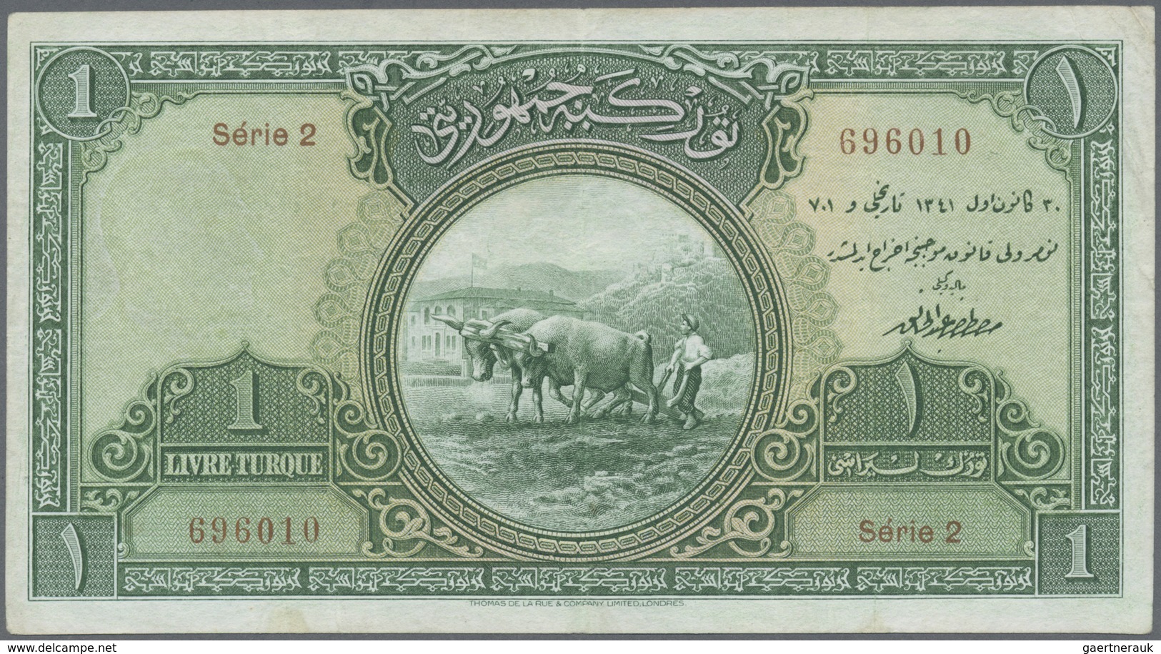 Turkey / Türkei: 1 Livre L. AH1341 (1926), Series 2, P.119, Still Strong Paper With Several Folds An - Turkey