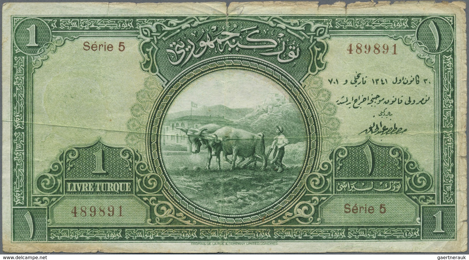 Turkey / Türkei: 1 Livre L.1341 (1926), P.119a, Stained Paper With Small Border Tears. Condition: F - Turquie