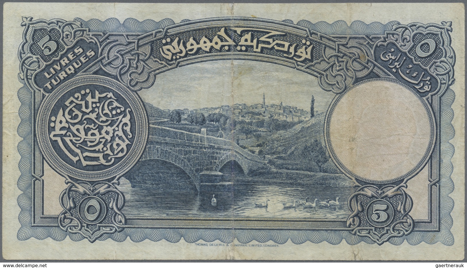 Turkey / Türkei: 5 Livres L. AH1341 (1926), Series 15, P.120, Rare Note In Still Good Condition With - Turkey