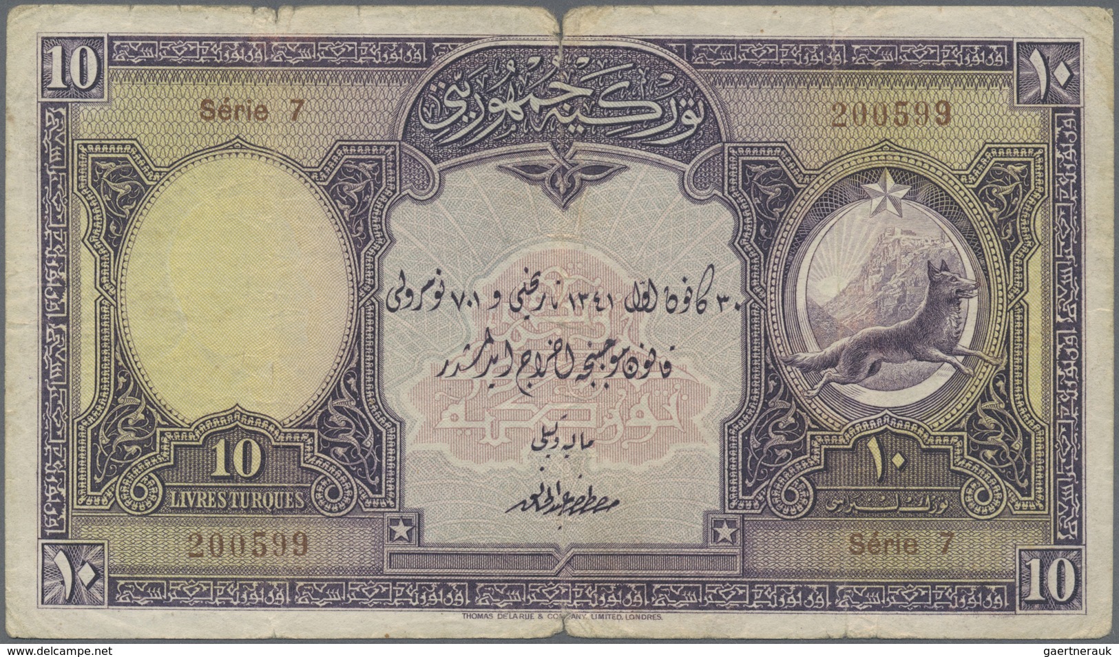 Turkey / Türkei: 10 Livres L. AH1341 (1926), Series 7, P.121, Rare Note, Still Nice Original Shape W - Turquie