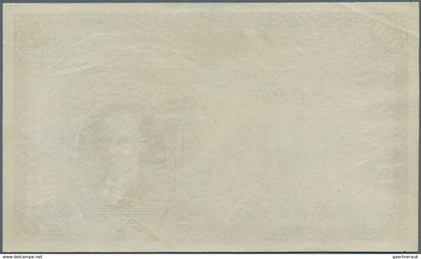 Turkey / Türkei: 100 Livres ND(1927) Specimen P. 123s, Uniface Printed, Corner Fold At Upper Left Co - Turchia