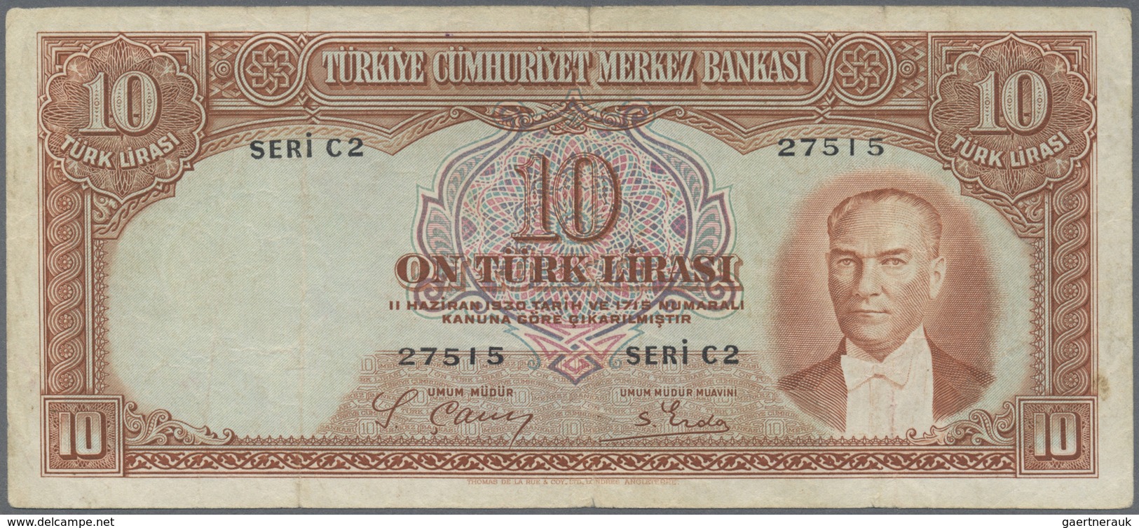 Turkey / Türkei: 10 Lirasi L. 1930 (1937-1939) "Atatürk" - 2nd Issue, P.128 With Small Border Tears - Turquie