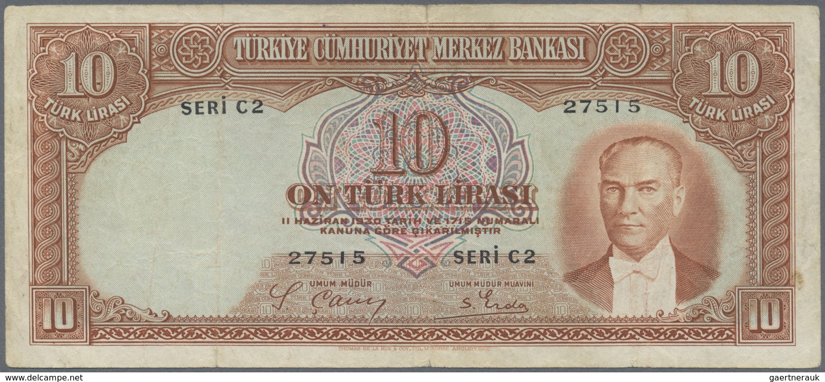 Turkey / Türkei: 10 Lirasi L. 1930 (1937-1939) "Atatürk" - 2nd Issue, P.128 With Small Border Tears - Turchia