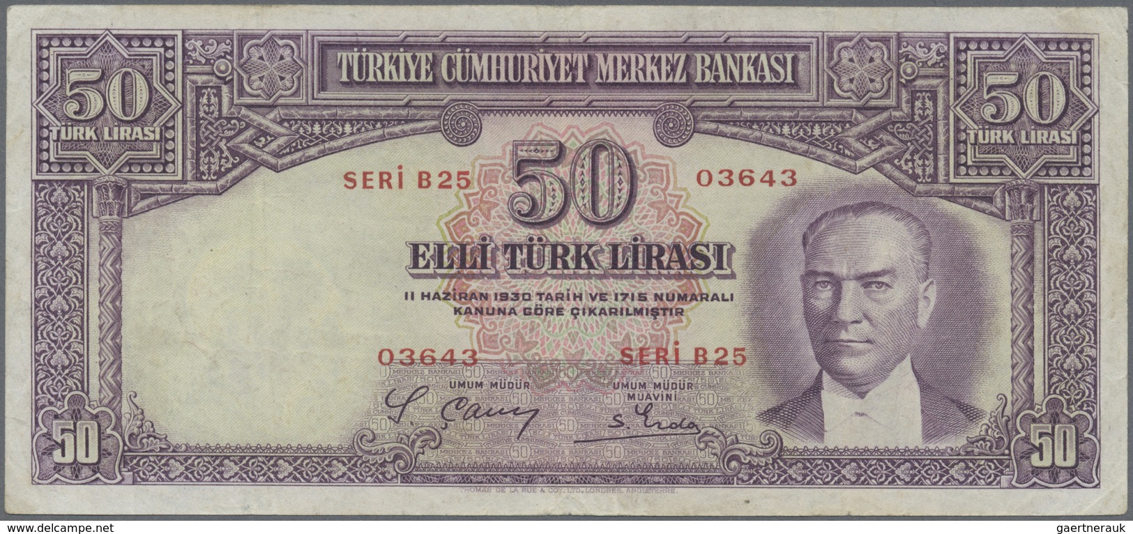 Turkey / Türkei: 50 Lirasi L. 1930 (1937-1939) "Atatürk" - 2nd Issue, P.129, Very Rare Note In Great - Turquie