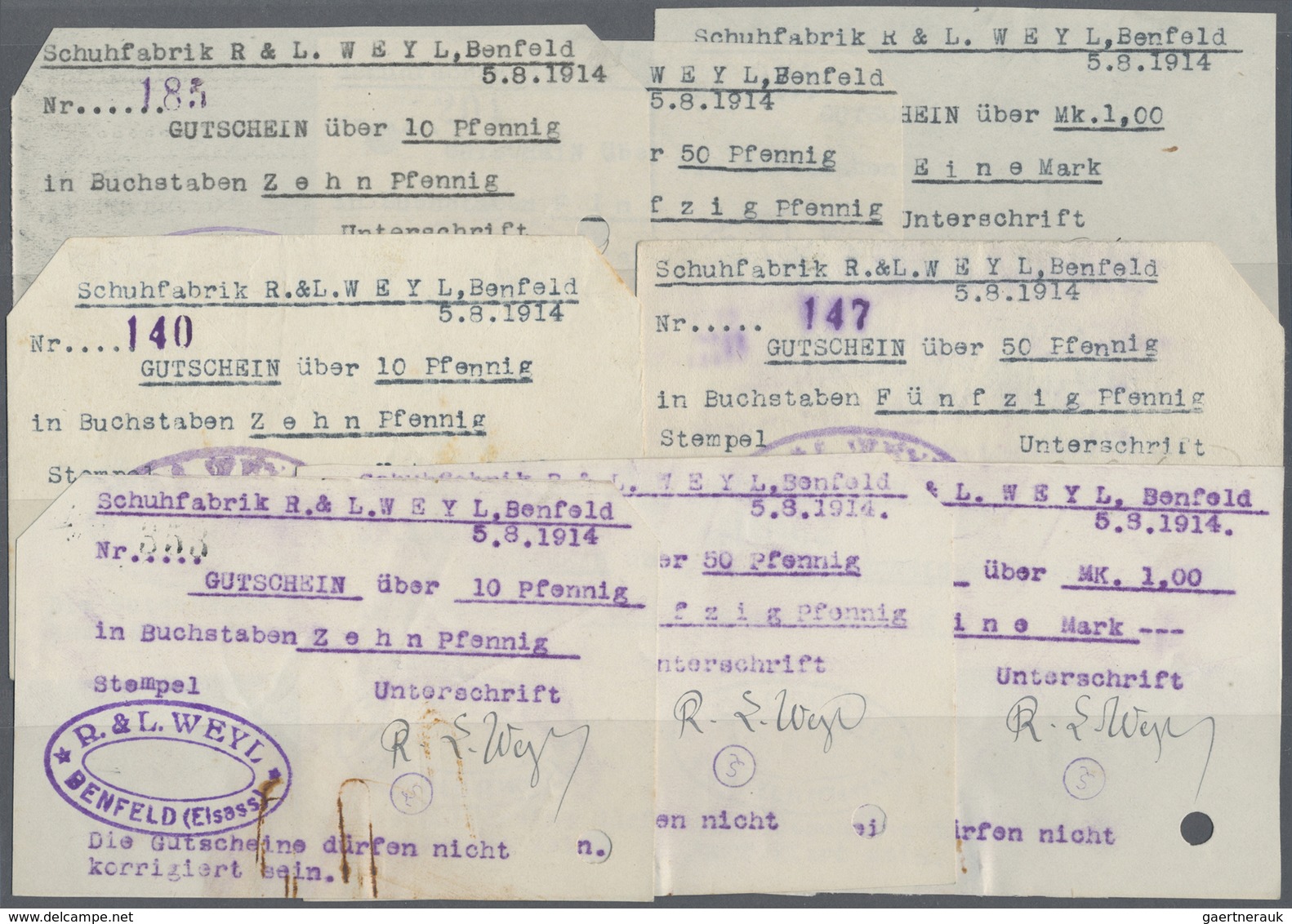 Deutschland - Notgeld - Elsass-Lothringen: Benfeld, Unterelsass, Schuhfabrik R. & L. Weyl, 1.: 10, 5 - Altri & Non Classificati