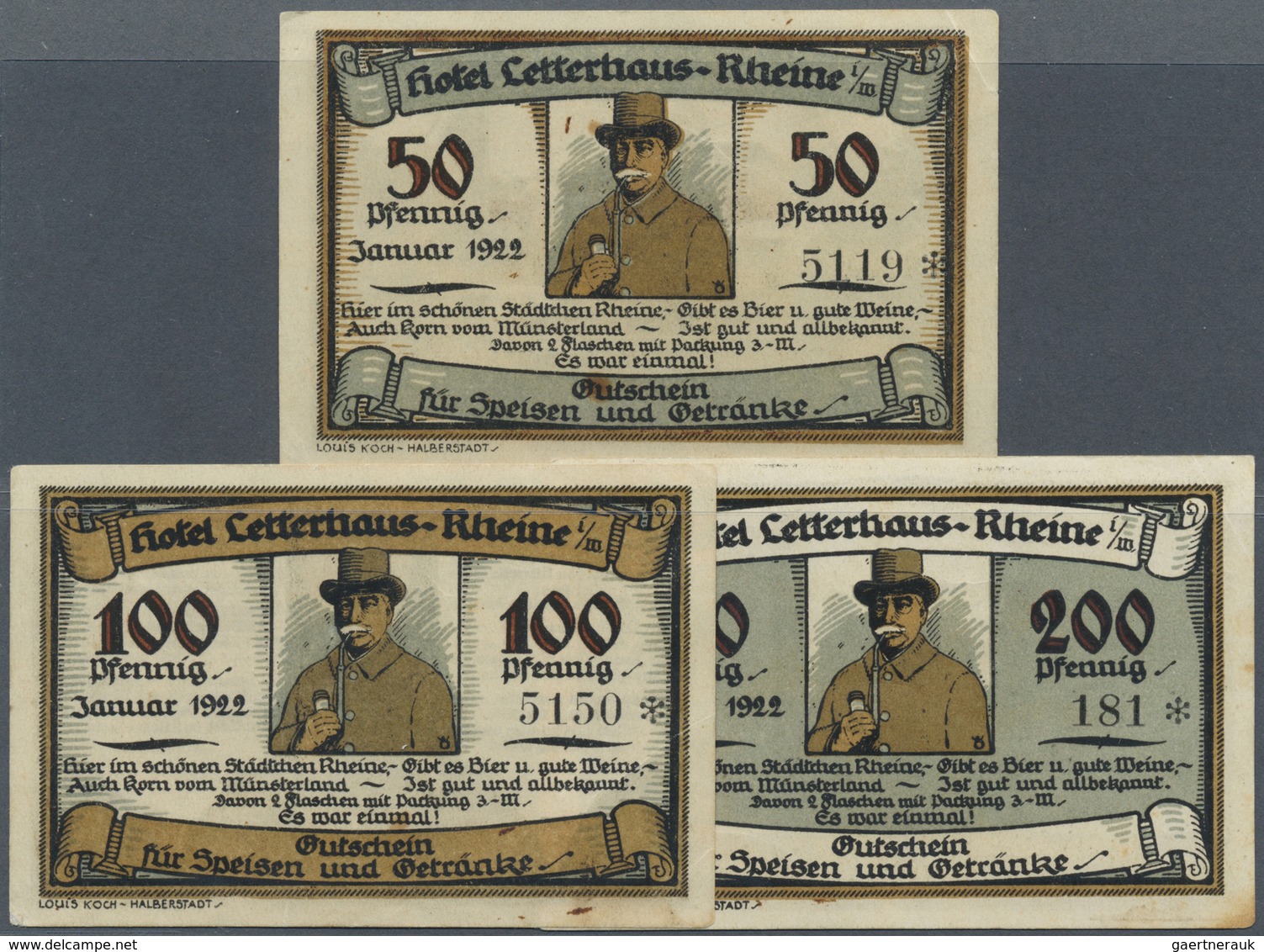 Deutschland - Notgeld - Westfalen: Rheine, Hotel Letterhaus, 50, 100, 200 Pf., Januar 1922, Alle Mit - Other & Unclassified