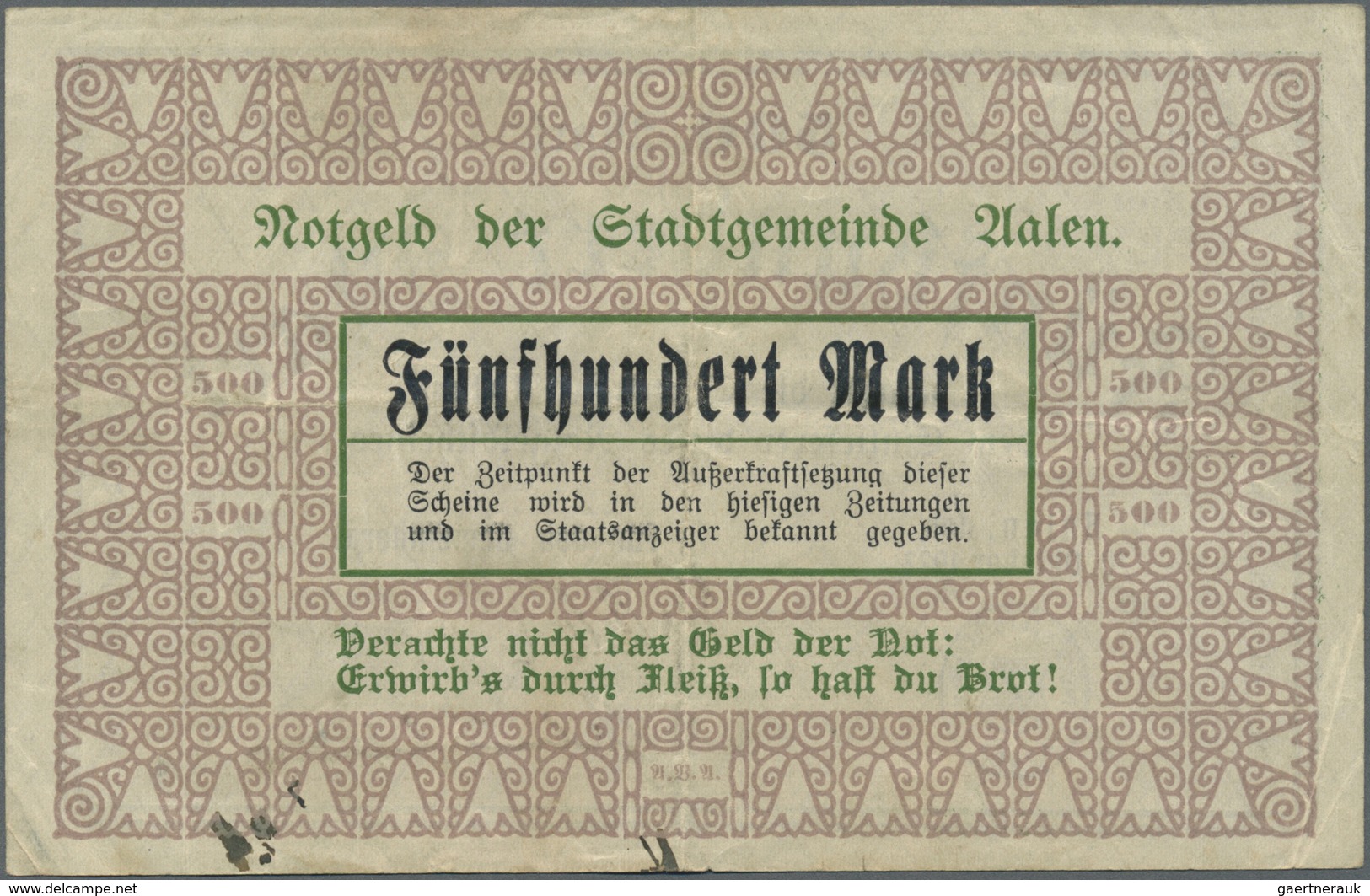 Deutschland - Notgeld - Württemberg: Aalen, Stadt, 500 Mark, 20.10.1922, Gebraucht; 4 X 500 Tsd. Mar - [11] Local Banknote Issues