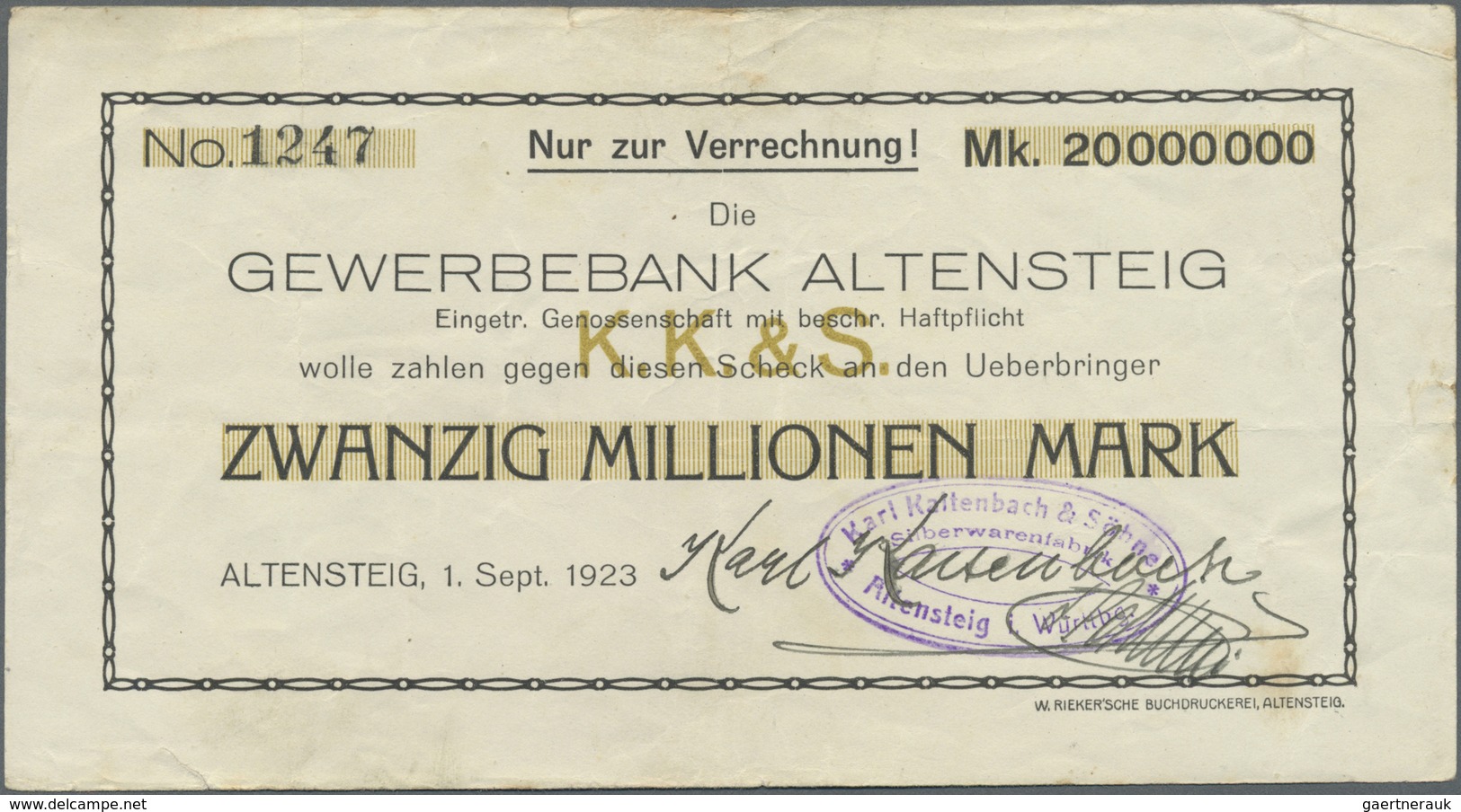 Deutschland - Notgeld - Württemberg: Altensteig, Stadt, 100, 500 Tsd., 10, 20, 50, 100, 500 Mio., 5 - [11] Local Banknote Issues