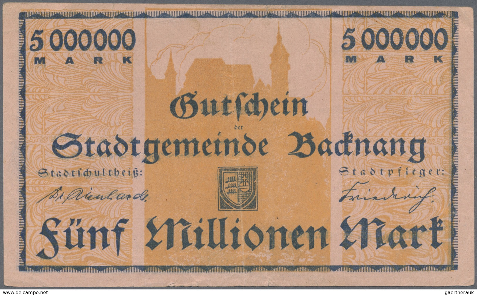 Deutschland - Notgeld - Württemberg: Backnang, Stadt, 2 X 5, 10, 2 X 20, 4 X 50, 3 X 100, 500 Mio., - [11] Local Banknote Issues