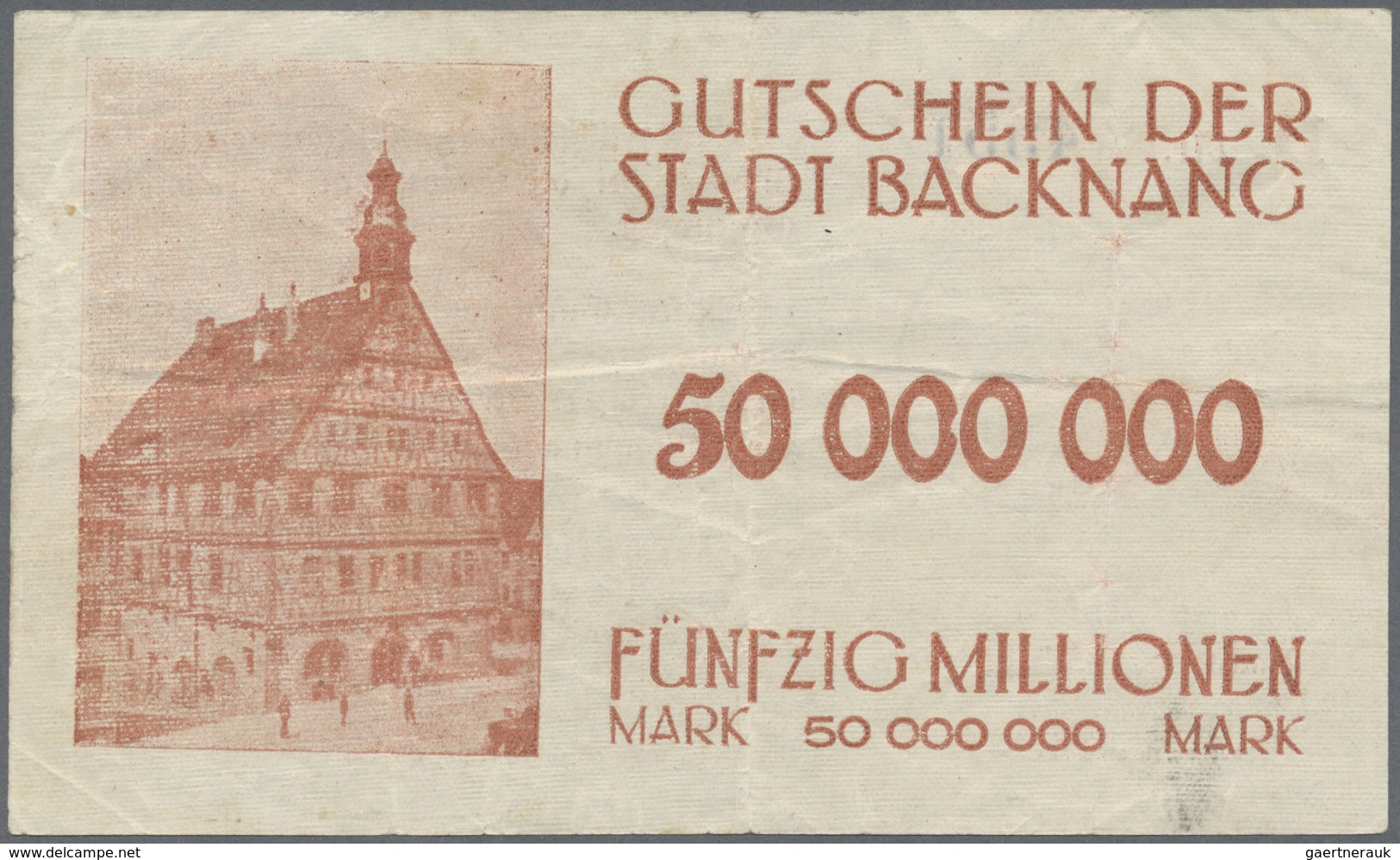 Deutschland - Notgeld - Württemberg: Backnang, Stadt, 2 X 5, 10, 2 X 20, 4 X 50, 3 X 100, 500 Mio., - [11] Local Banknote Issues