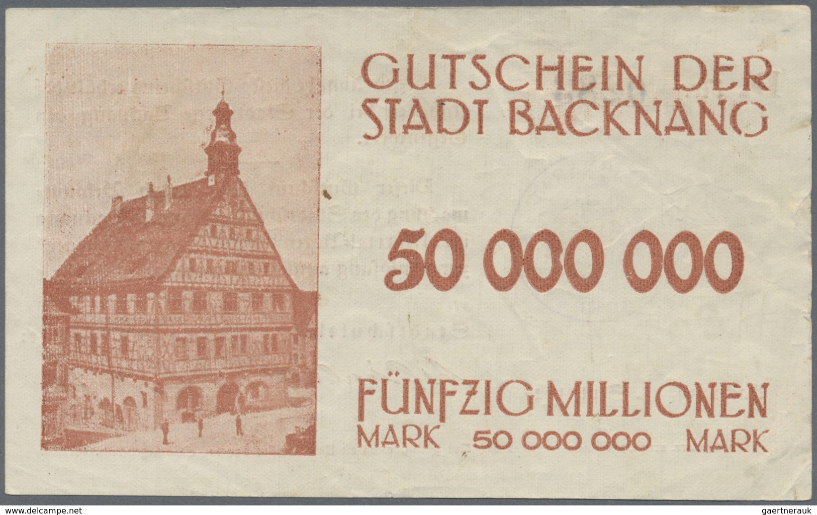 Deutschland - Notgeld - Württemberg: Backnang, Stadt, 2 X 5, 10, 2 X 20, 4 X 50, 3 X 100, 500 Mio., - [11] Emissions Locales