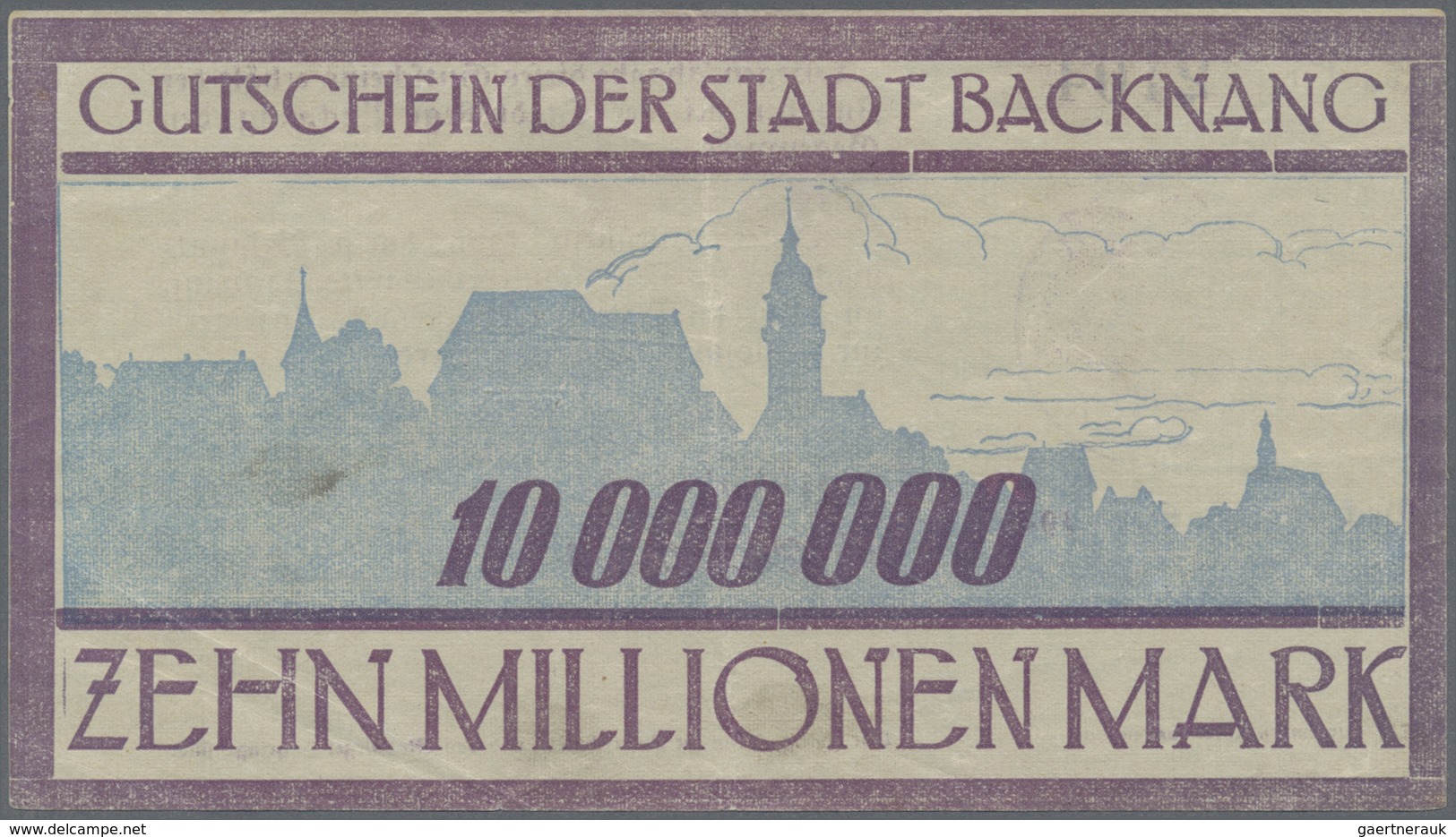 Deutschland - Notgeld - Württemberg: Backnang, Stadt, 2 x 5, 10, 2 x 20, 4 x 50, 3 x 100, 500 Mio.,