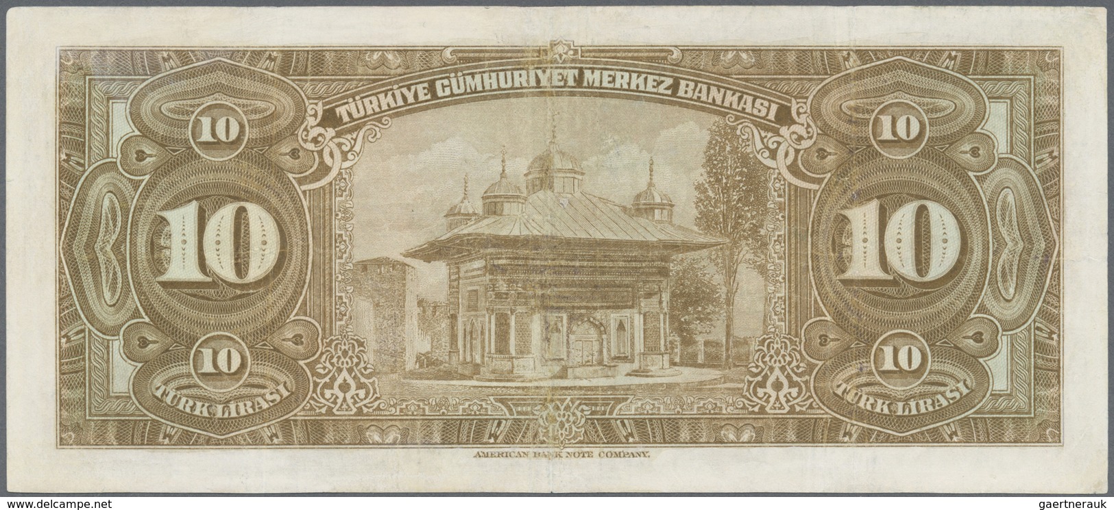 Turkey / Türkei: 10 Lirasi L. 1930 (1947-1948) "İnönü" - 4th Issue, P.148, Soft Vertical Bend At Cen - Turquie