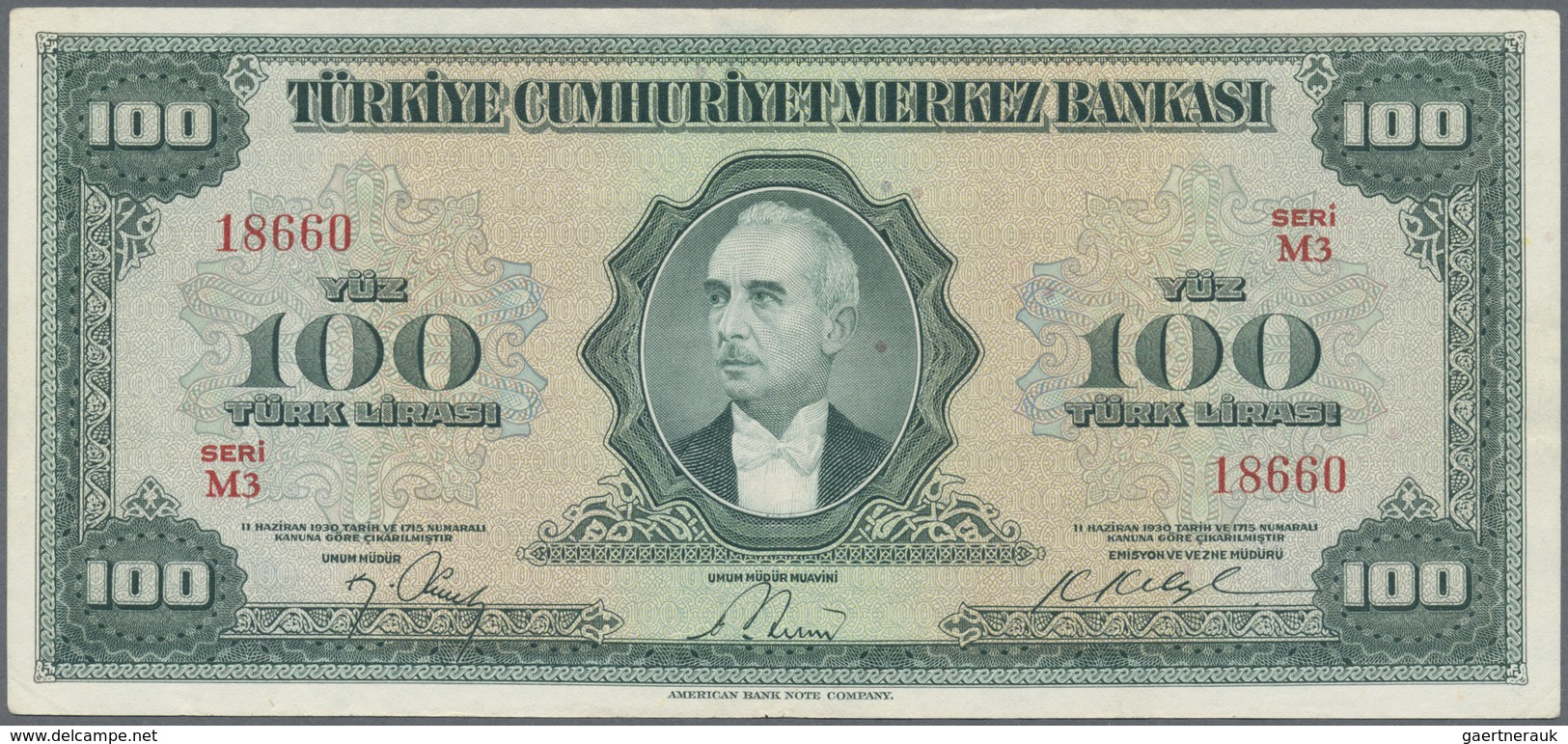 Turkey / Türkei: 100 Lirasi L. 1930 (1947-1948) "İnönü" - 4th Issue, P.149, Highly Rare Note In Grea - Turkey