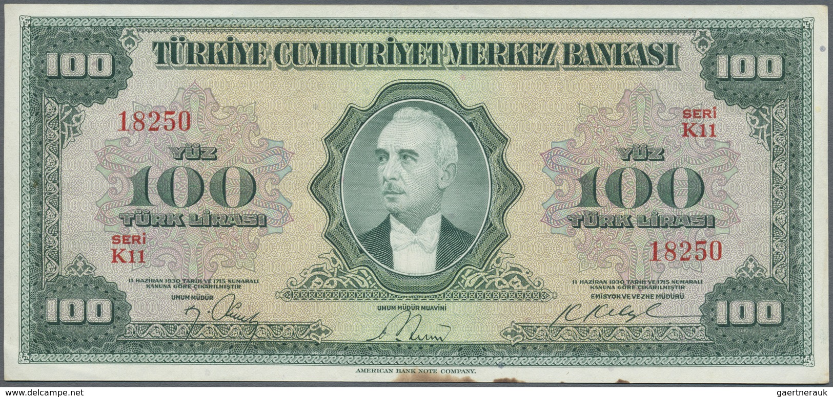 Turkey / Türkei: 100 Lira ND(1947) P. 149, Center Fold, Light Handling In Paper And A Stain At Lower - Turchia