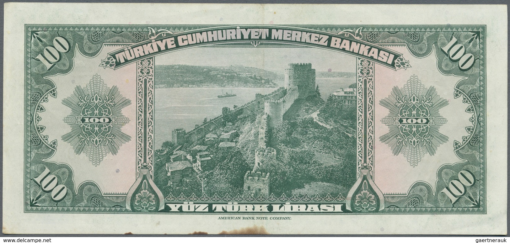 Turkey / Türkei: 100 Lira ND(1947) P. 149, Center Fold, Light Handling In Paper And A Stain At Lower - Turchia