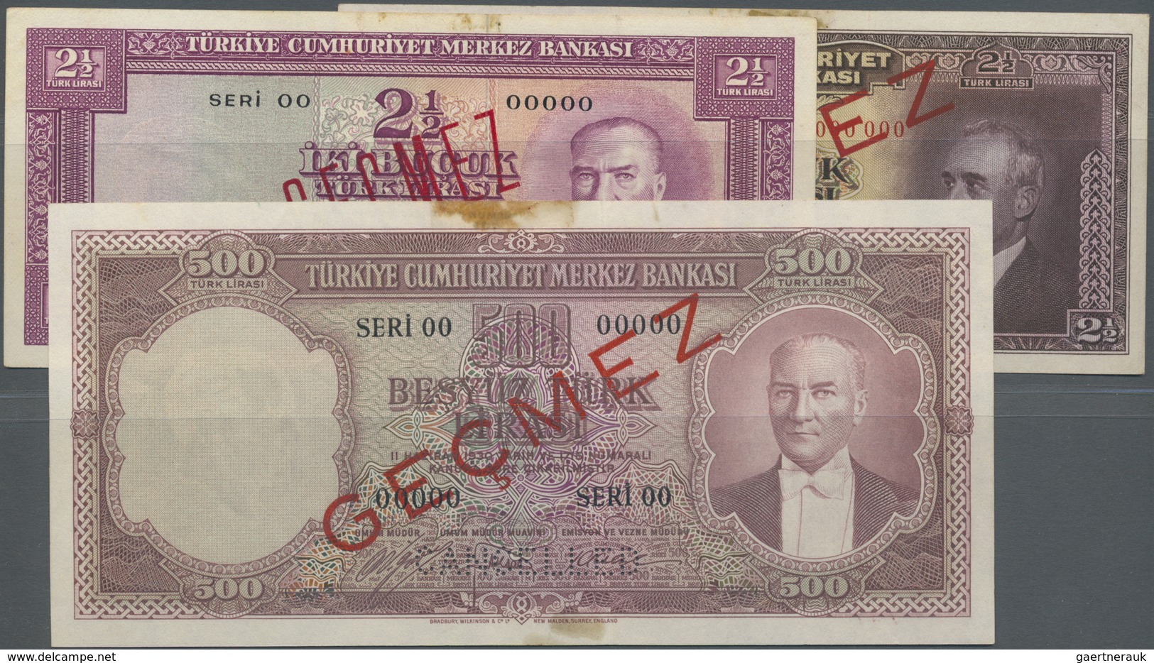 Turkey / Türkei: Set Of 3 Specimen Notes Containing 2x 2 1/2 Lira L.1930P. 152as, 140 As, (both AUNC - Turchia