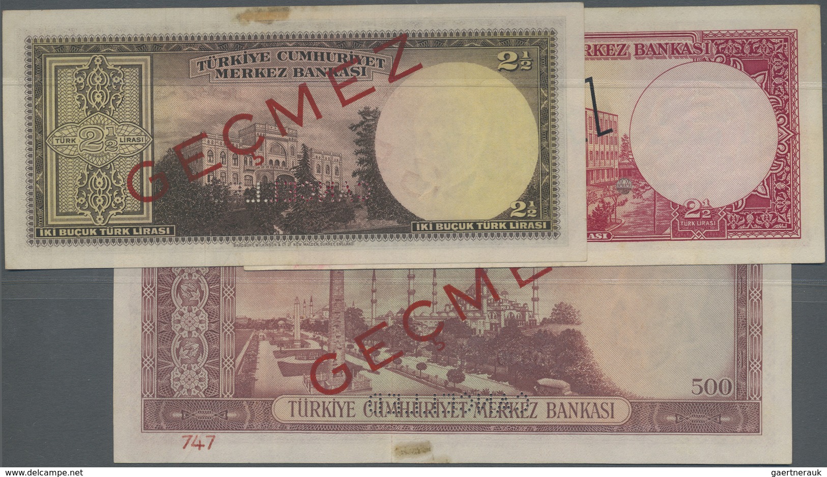 Turkey / Türkei: Set Of 3 Specimen Notes Containing 2x 2 1/2 Lira L.1930P. 152as, 140 As, (both AUNC - Turkey