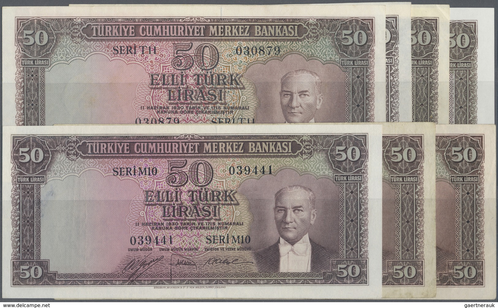 Turkey / Türkei: Set With 7 Banknotes 50 Lirasi L. 1930 (1951-1961) "Atatürk" - 5th Issue With P.162 - Turkey